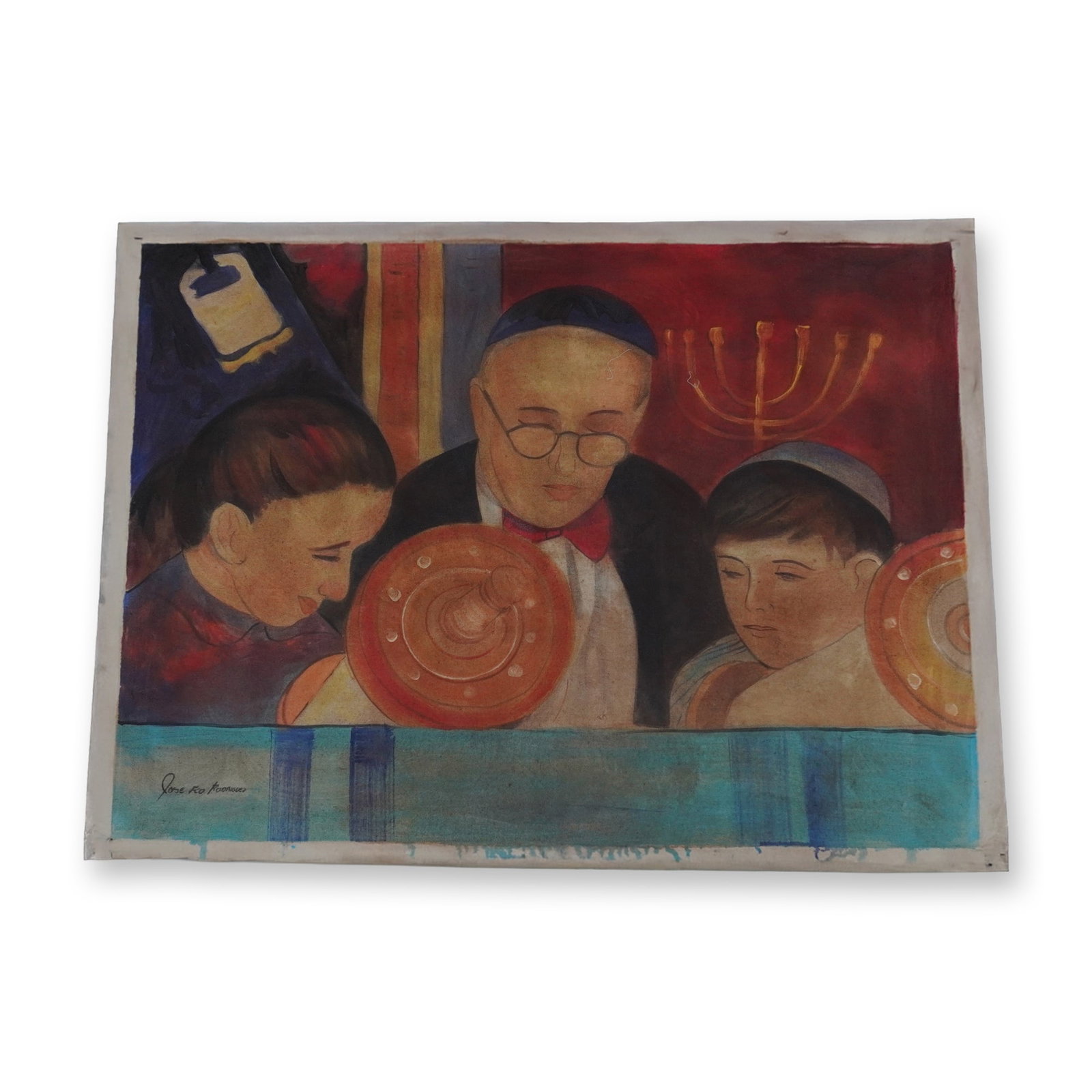 Jose Francisco Rodriguez, Oil on Canvas, Jewish Religious Study, Signed (1 of 3)