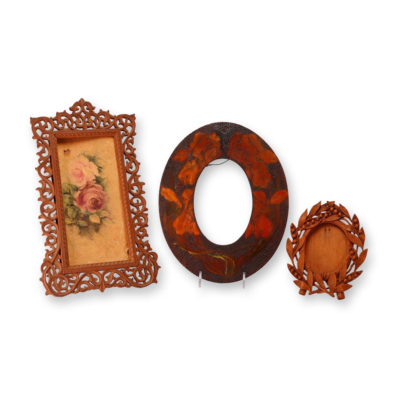 Three Carved Wooden Oval and Rectangle Picture Frames (1 of 2)