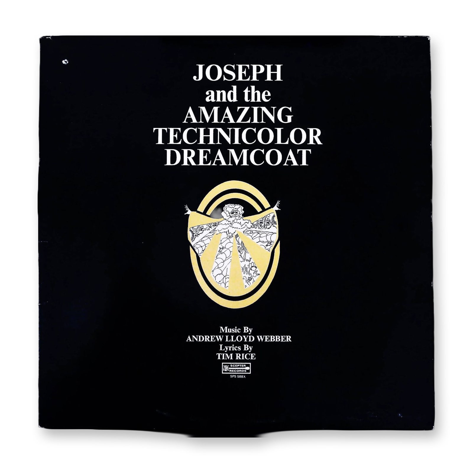 Joseph Technicolor Dreamco Music by Andrew Lloyd Webber LP Record: A vintage vinyl LP record album for the musical Joseph and the Amazing Technicolor Dreamcoat, featuring music by Andrew Lloyd Webber and lyrics by Tim Rice, performed by The Joseph Consortium. The alb