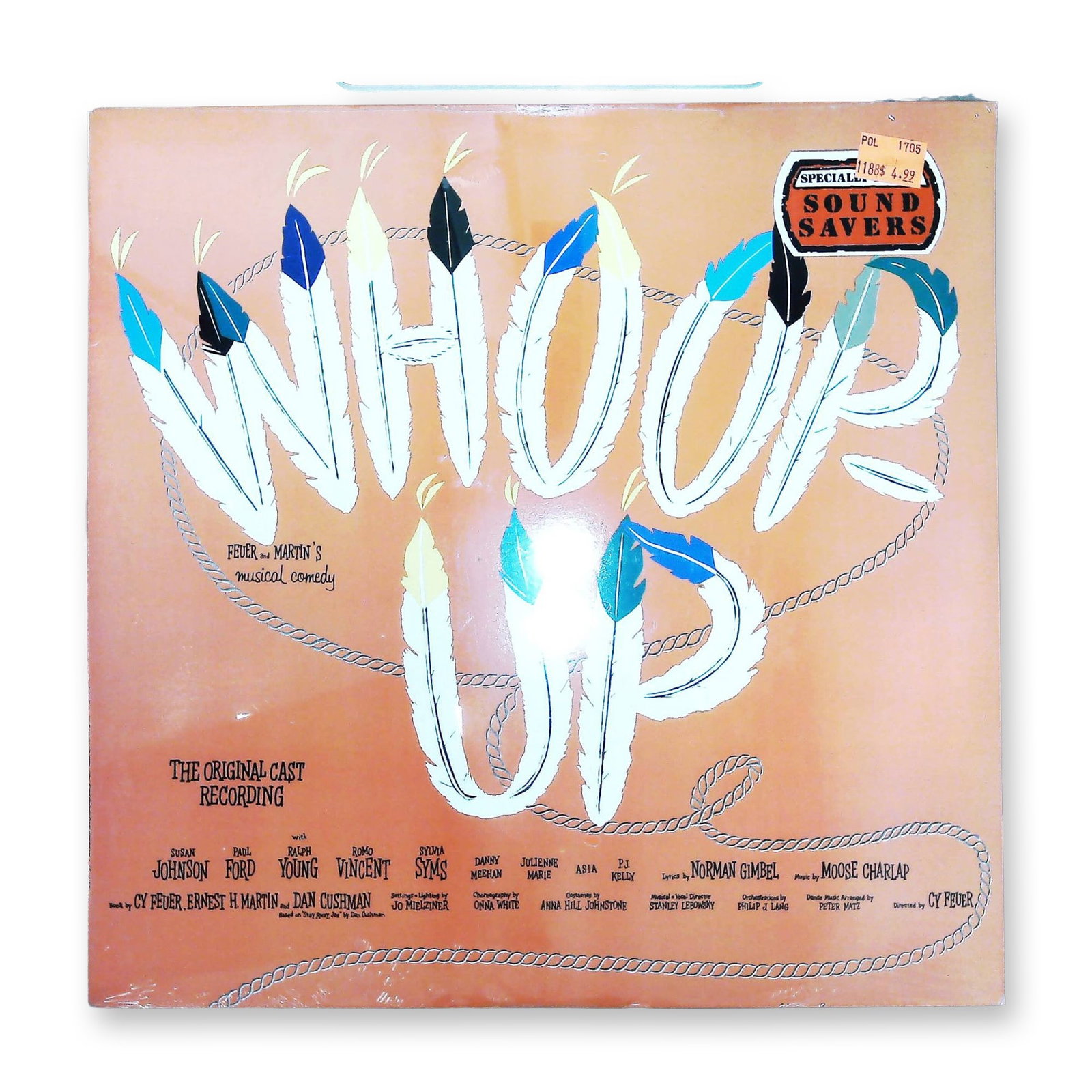 Whoop-Up Original Cast Recording 1988 Vinyl LP Reissue: This 12-inch vinyl LP features the original cast recording of the musical comedy Whoop-Up, with music by Moose Charlap and lyrics by Norman Gimbel. The production is based on the novel Stay Away, Joe 