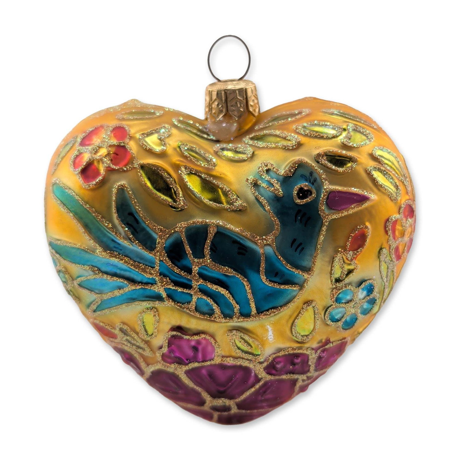 Christopher Radko Glass Yellow Blue Bird Holiday Heart Ornament (1 of 4)