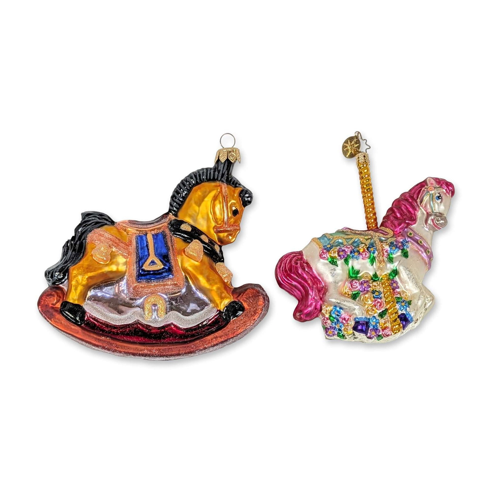 Two Christopher Radko Blown Glass Rocking and Carousel Horse Ornaments (1 of 5)