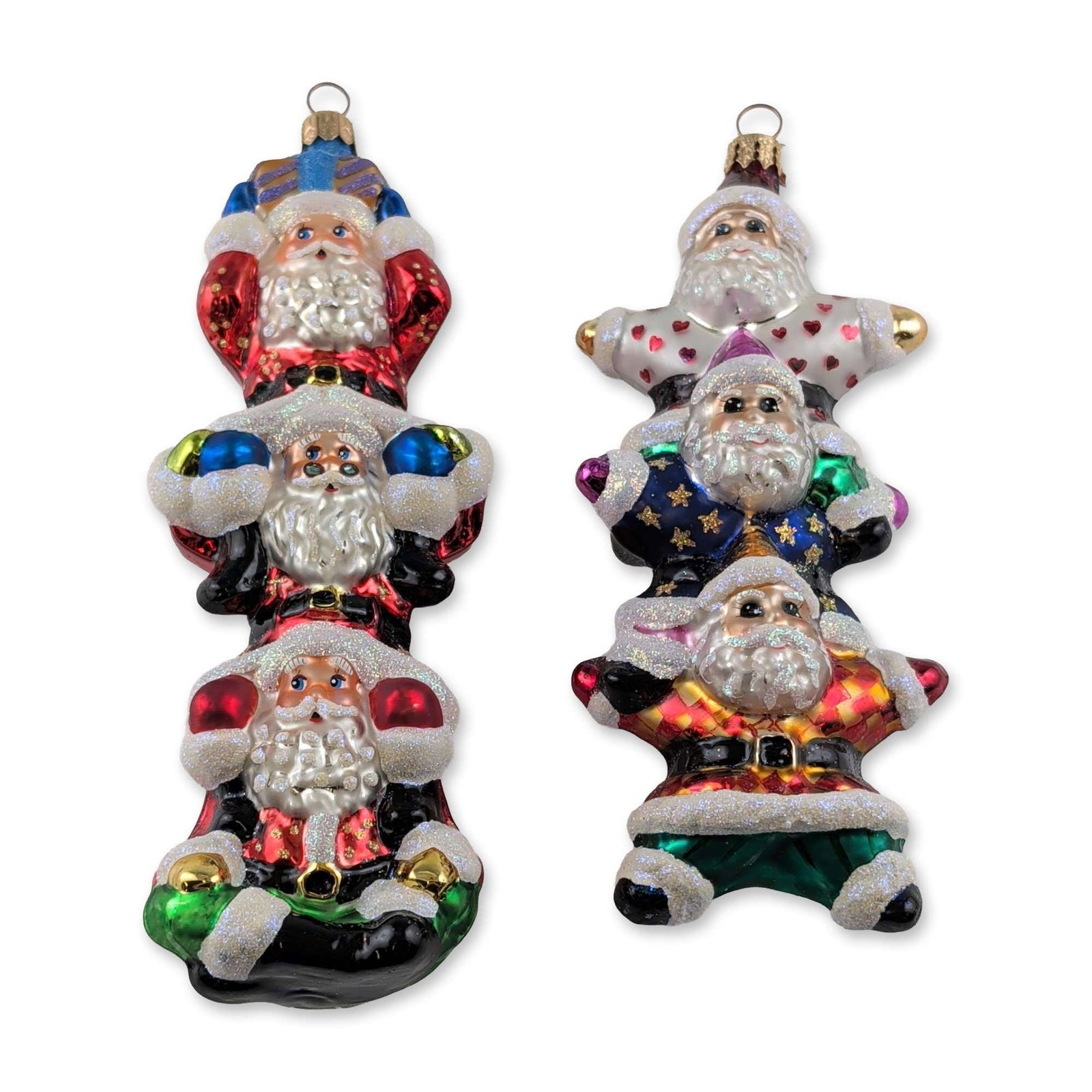 2pc Christopher Radko Glass Stacked Santa Ornaments (1 of 3)