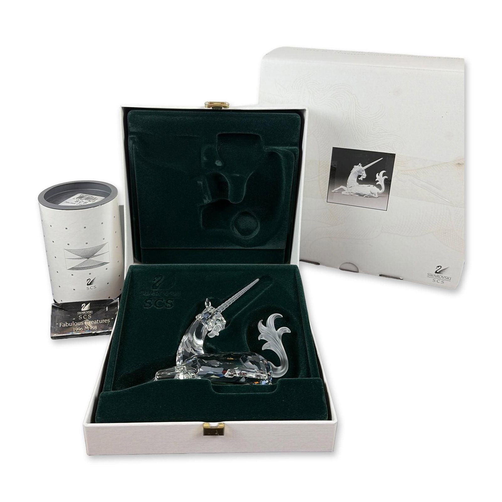 2pc Swarovski 1996 SCS Annual Edition Unicorn Crystal Figurine with Title Plaque (1 of 4)