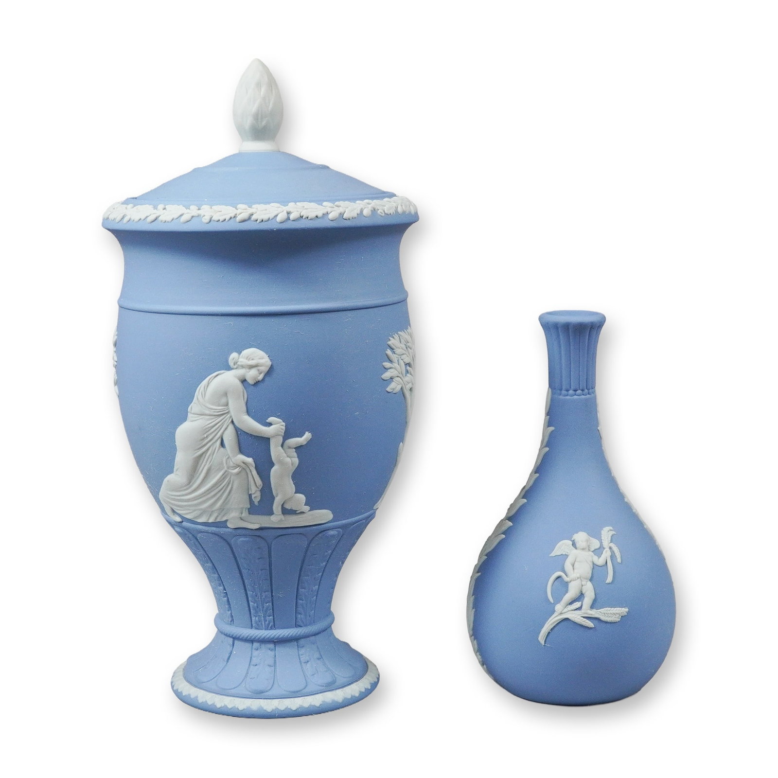Two-Piece Wedgwood Pale Blue Jasperware Lidded Pedestal Urn and Bud Vase (1 of 3)
