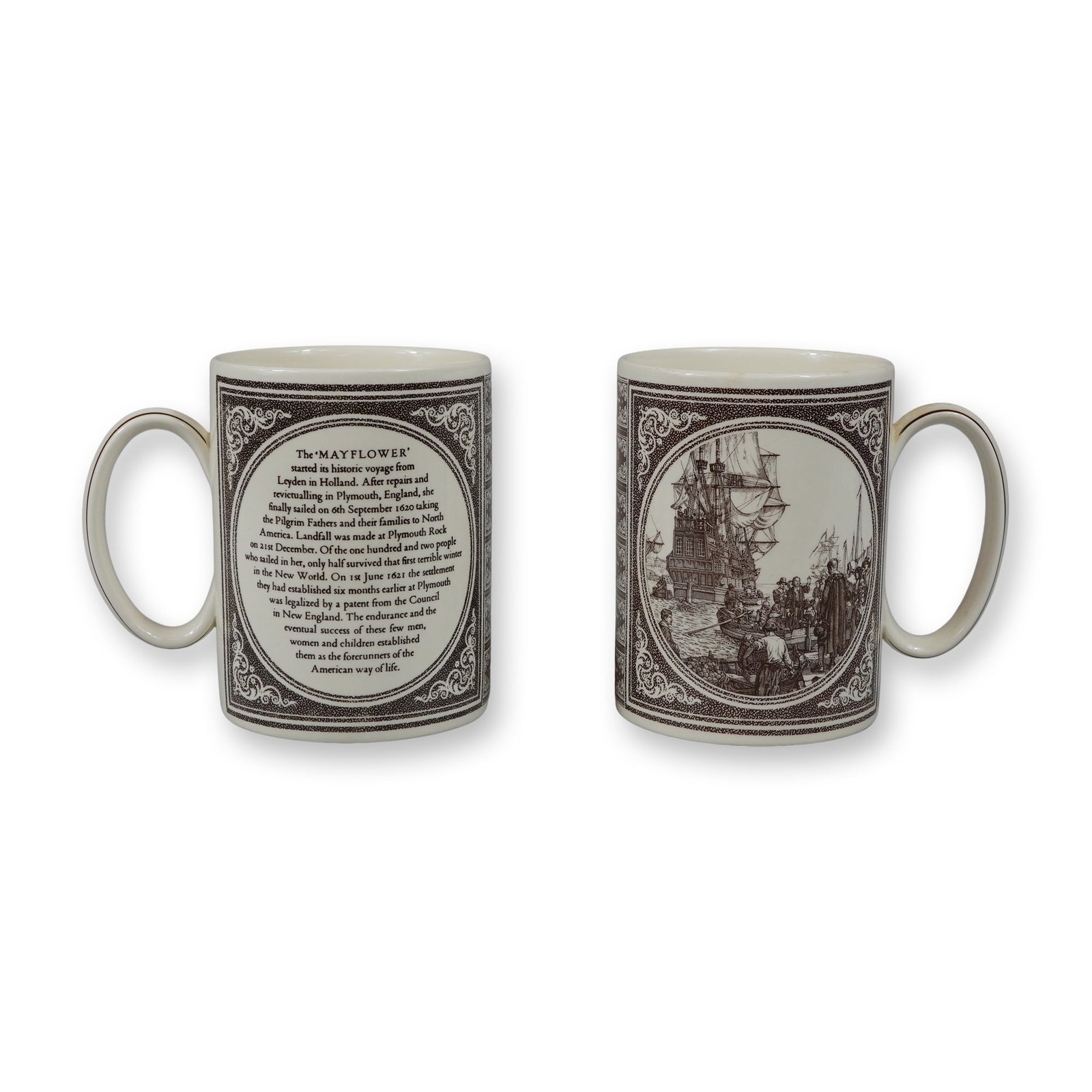 2pc Wedgwood Mayflower Anniversary Commemorative Earthenware Mugs (1 of 3)