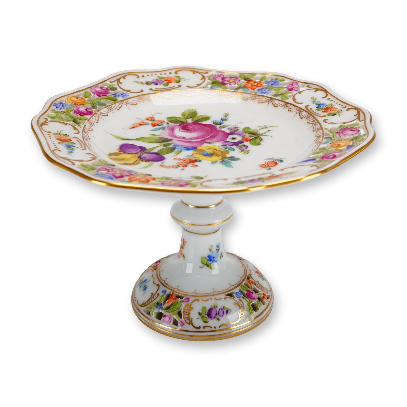 Carl Thieme Dresden Hand Painted Reticulated Porcelain Compote (1 of 4)