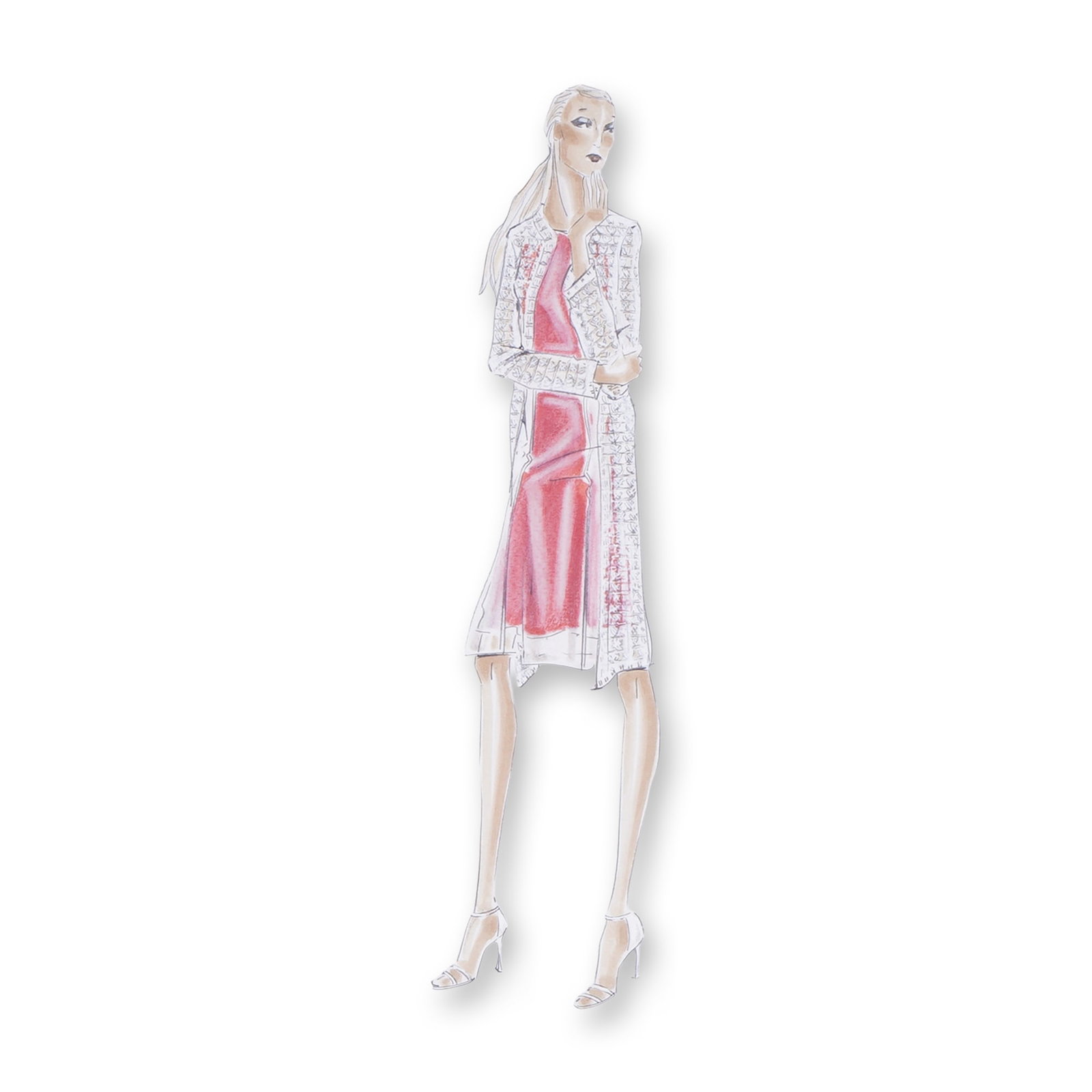 Les Copains Framed Fashion Illustration, Watercolor and Mixed Media, Signed (1 of 7)