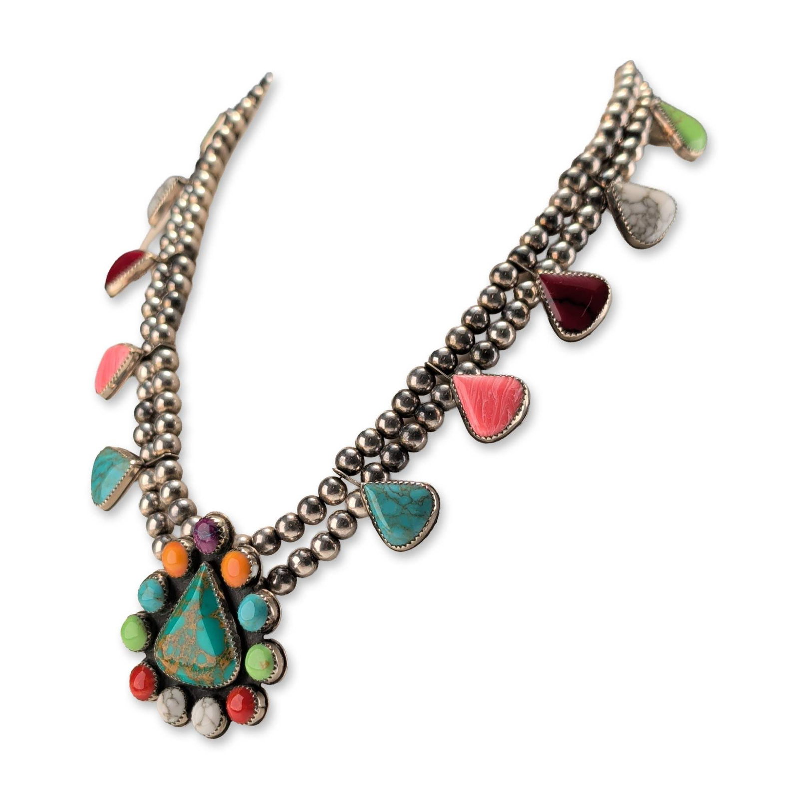 Southwestern Multi-Stone Silver Toned Statement Necklace (1 of 6)