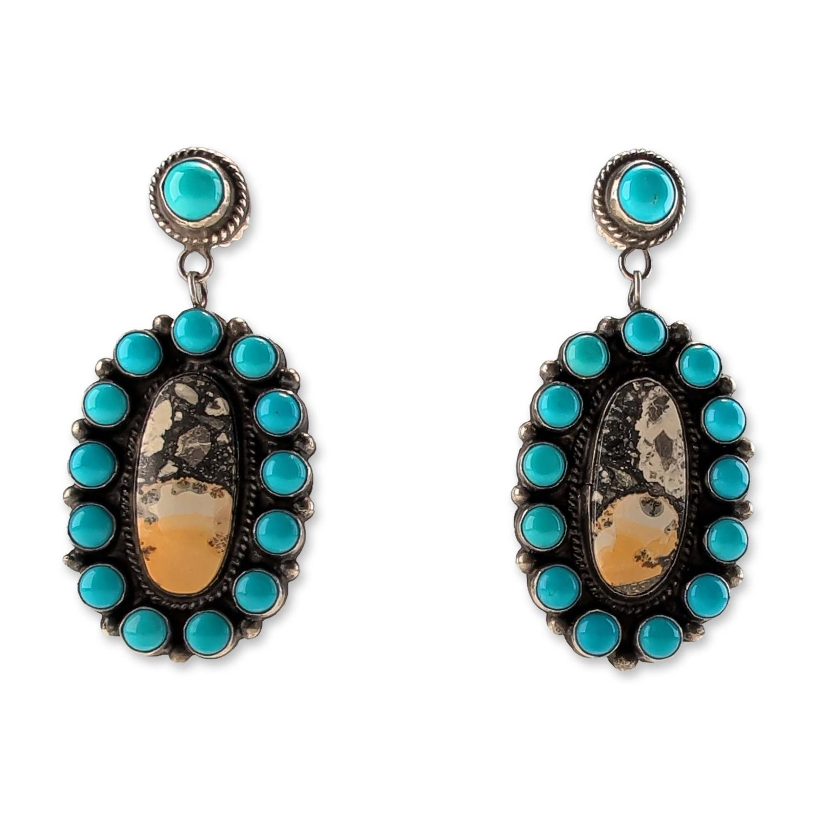 Anthony Skeets Navajo Sterling Silver Turquoise and Jasper Earrings (1 of 5)