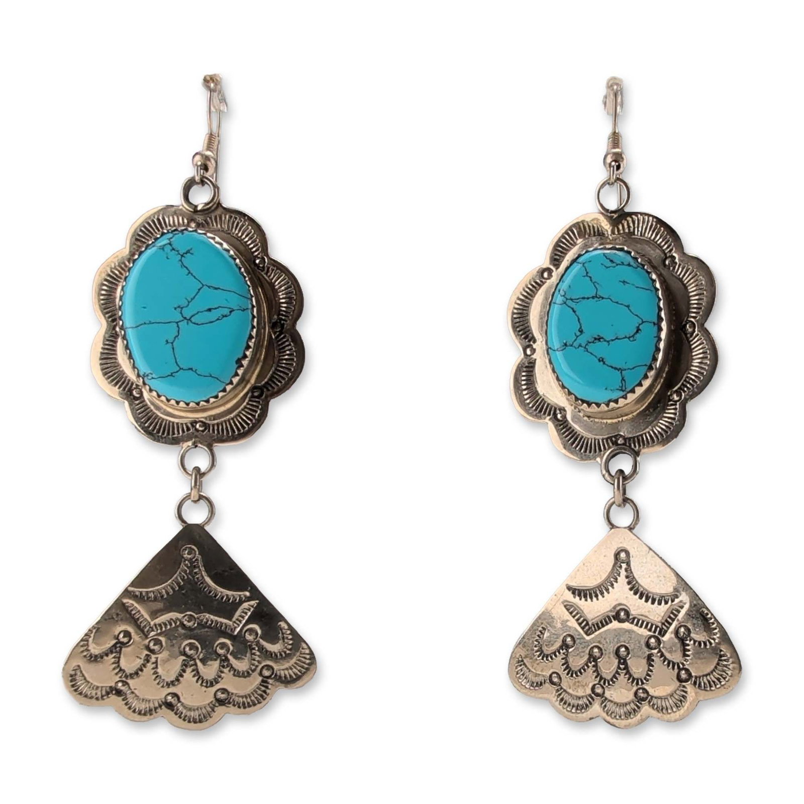 Southwestern Turquoise Silver Toned Drop Earrings (1 of 4)