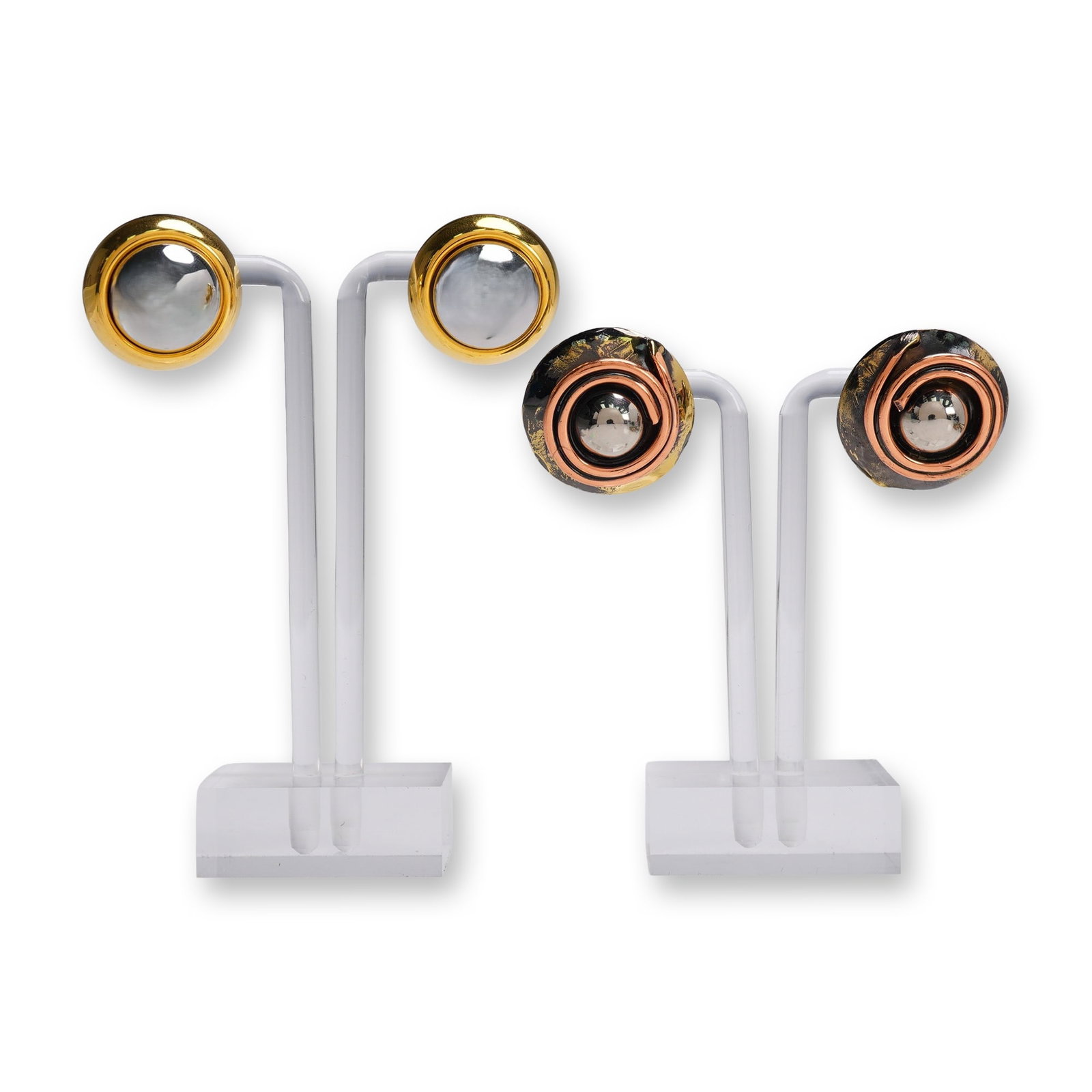 2 Pair Ladies Post Earrings Mixed Metals Dome Style (1 of 4)