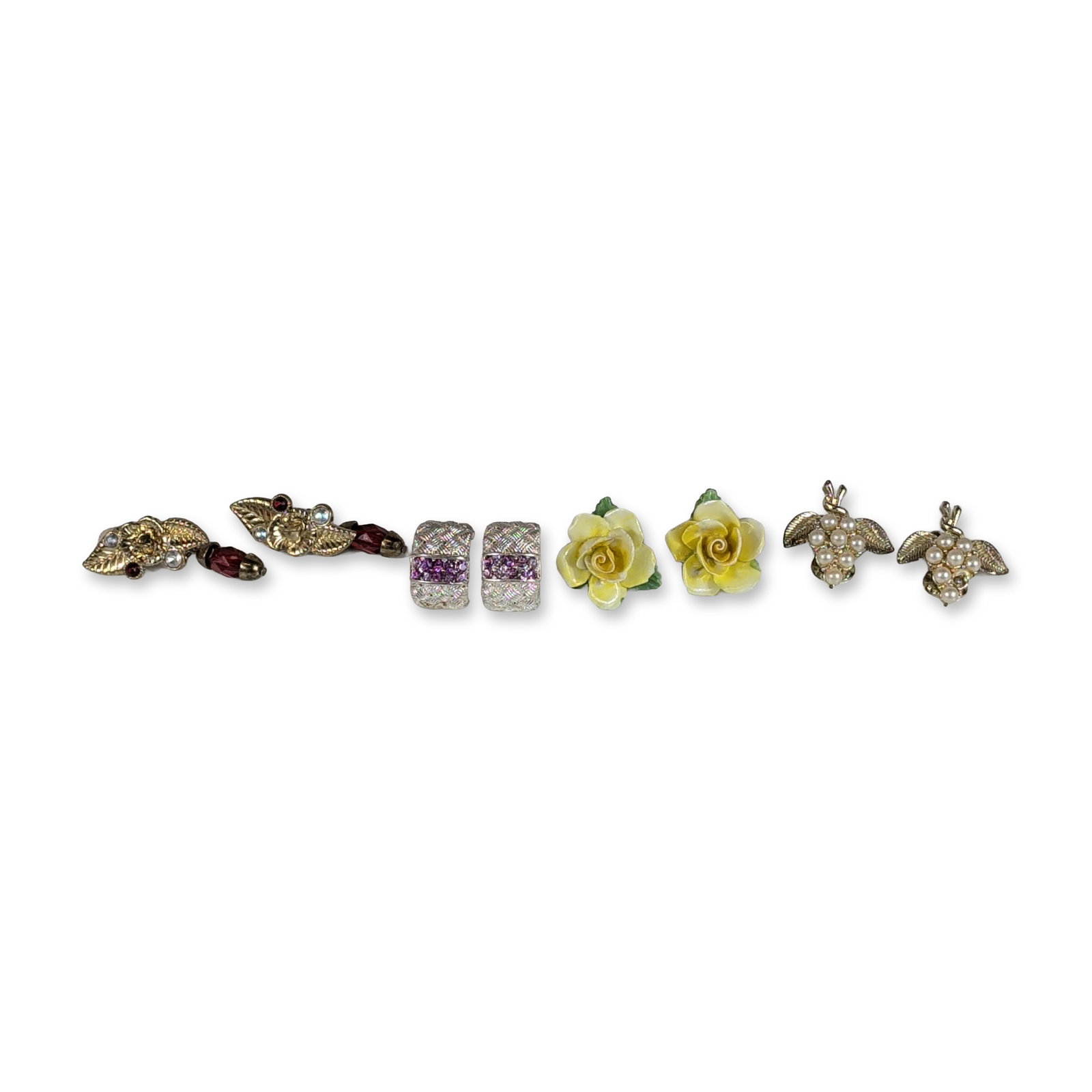 4 Pairs of Vintage Mixed Metal and Porcelain Clip-On Earrings (1 of 3)