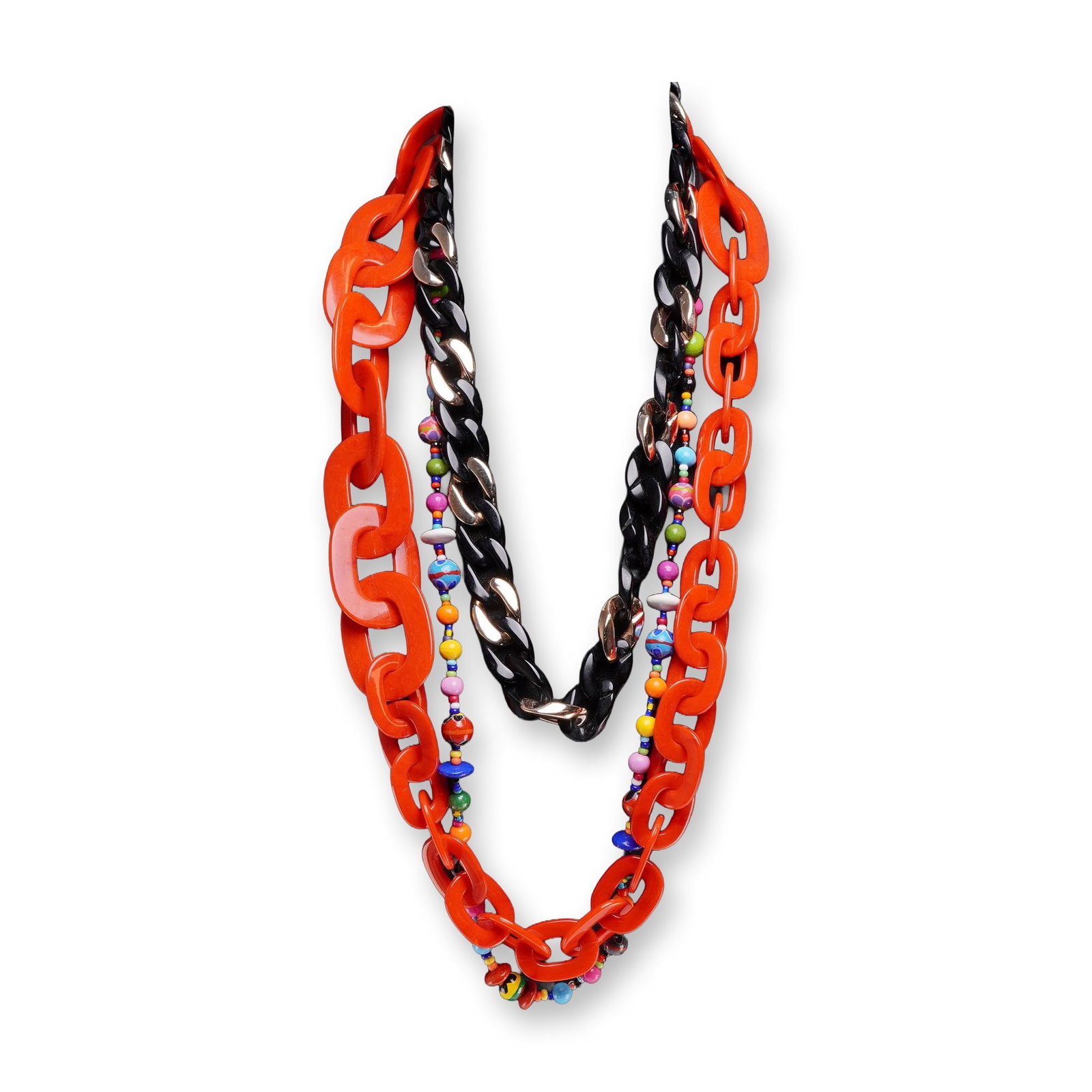 Three Piece Collection of Costume Jewelry Necklaces Including Acrylic Curb Link and Multi-Colored (1 of 3)