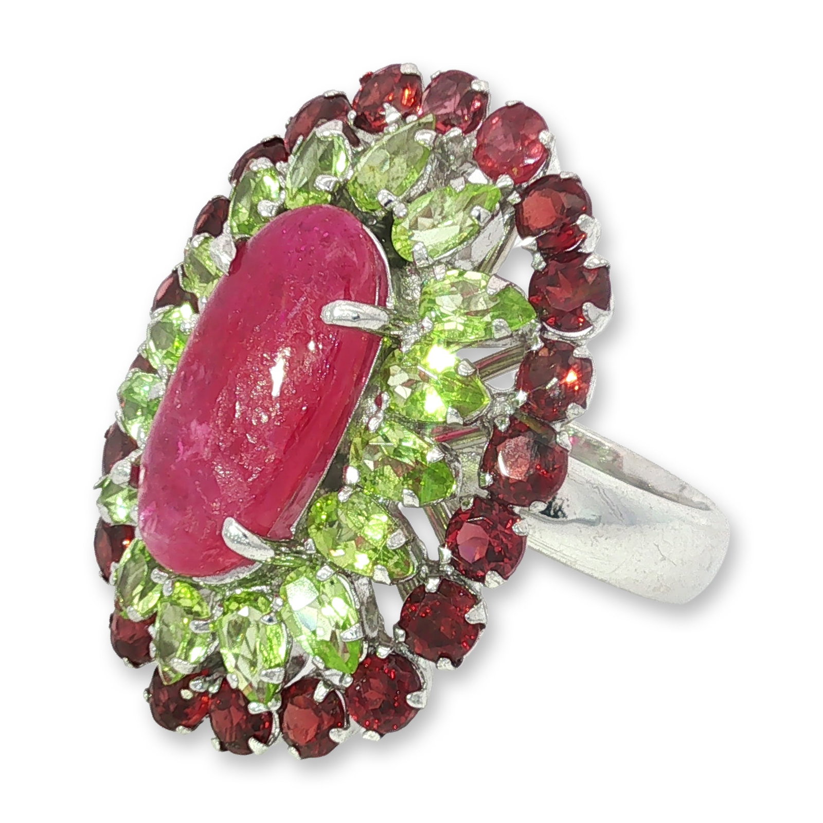 Sterling Silver Ruby and Peridot Cocktail Ring (1 of 5)