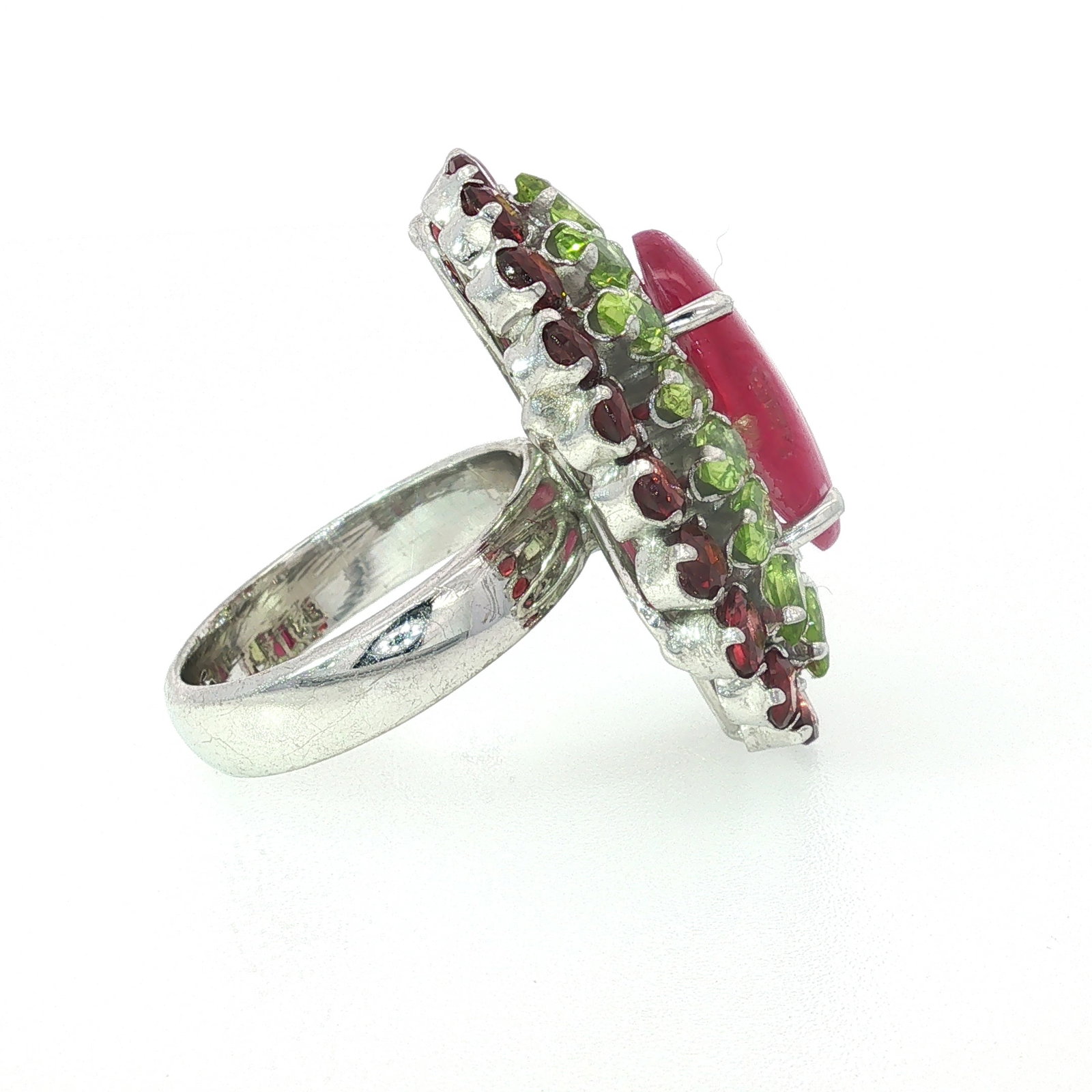 Sterling Silver Ruby and Peridot Cocktail Ring - 3