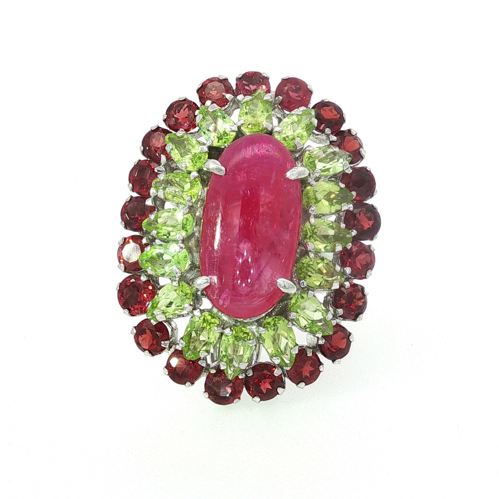 Sterling Silver Ruby and Peridot Cocktail Ring - 4