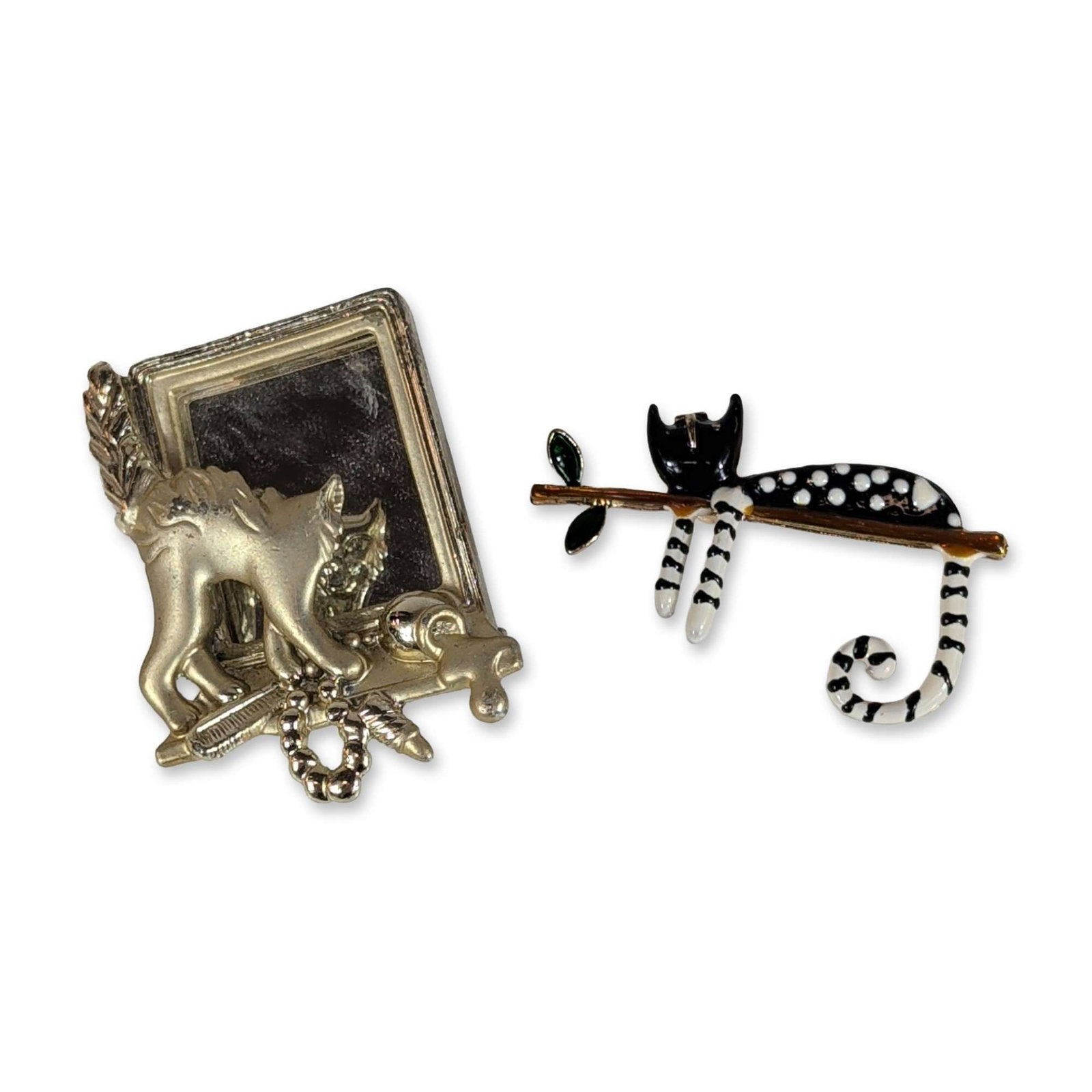 Two Vintage Style Cat Themed Costume Jewelry Brooches (1 of 3)