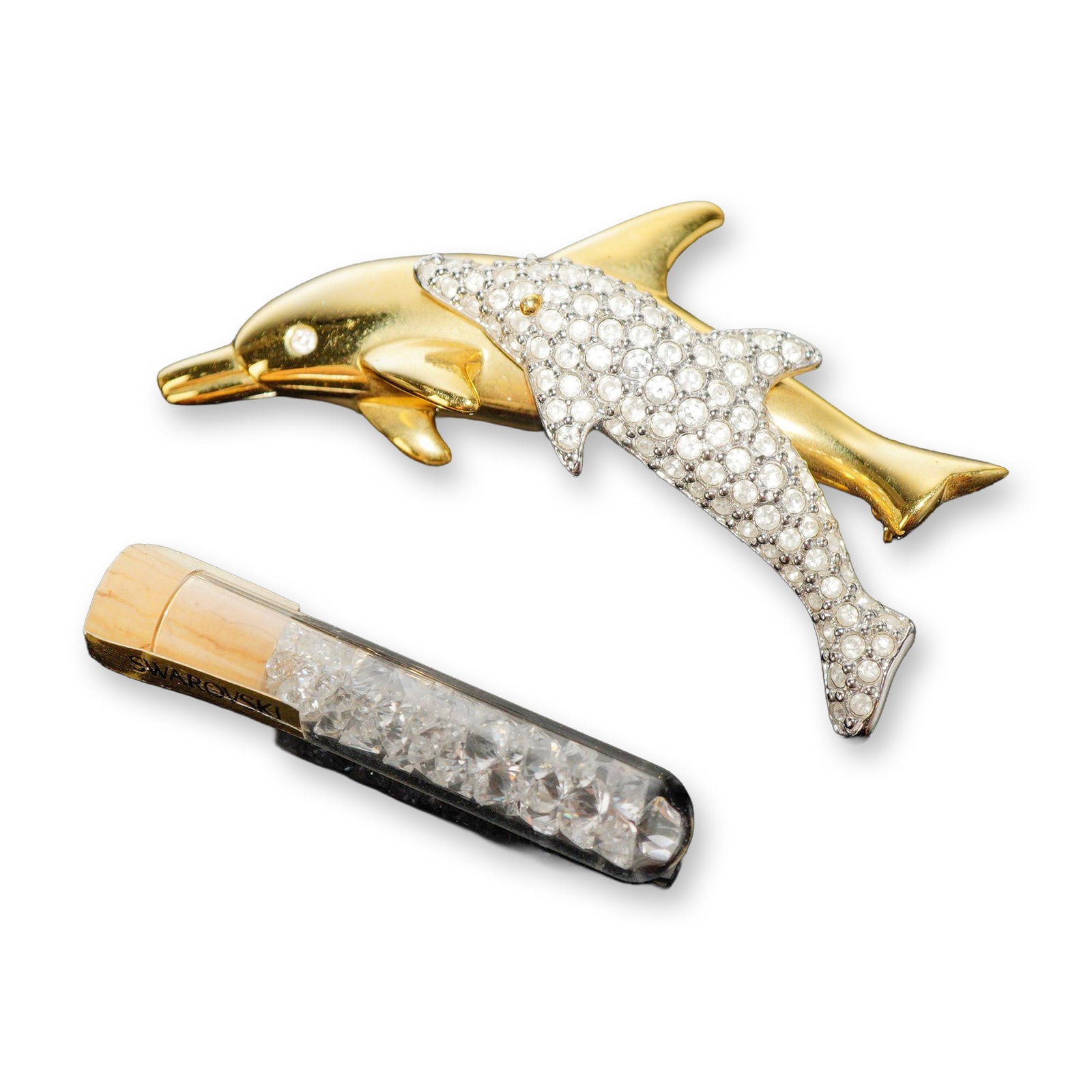2pc Swarovski SCS Dolphin Brooch and Crystal Vial (1 of 3)
