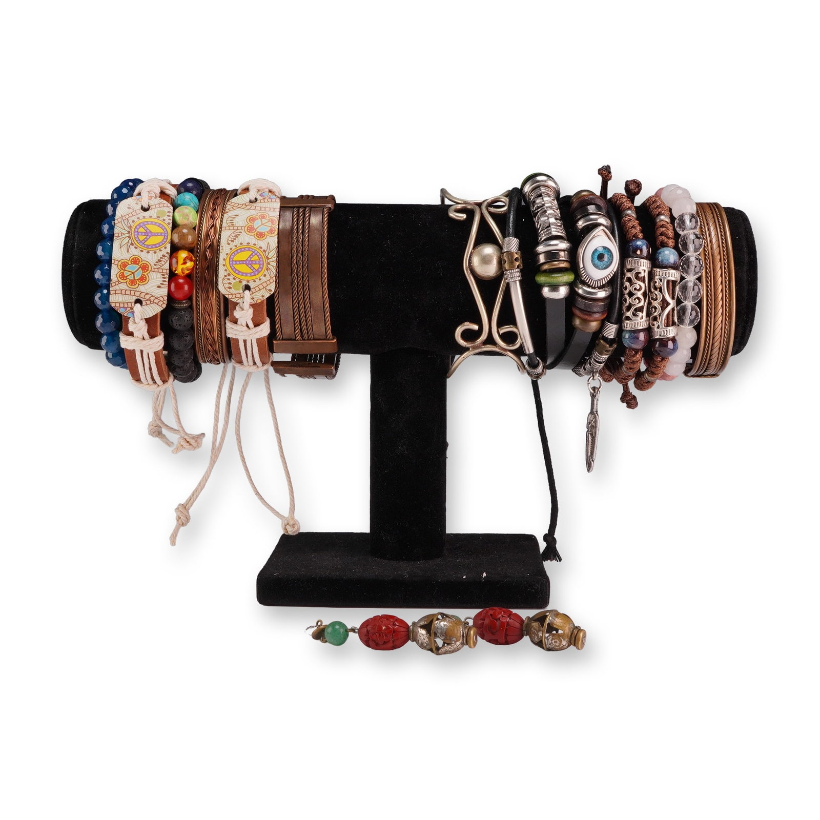 14pc Costume Jewelry Collection Including 12 Bohemian Style Bracelets and a Pair of Earrings (1 of 4)