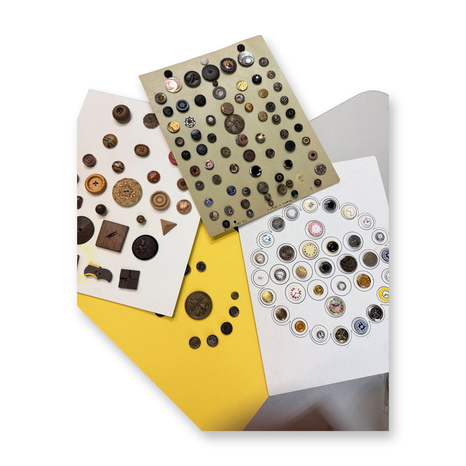 A BOX LOT OF ASSORTED CARDS & ASSORTED MATERIAL BUTTONS (1 of 2)