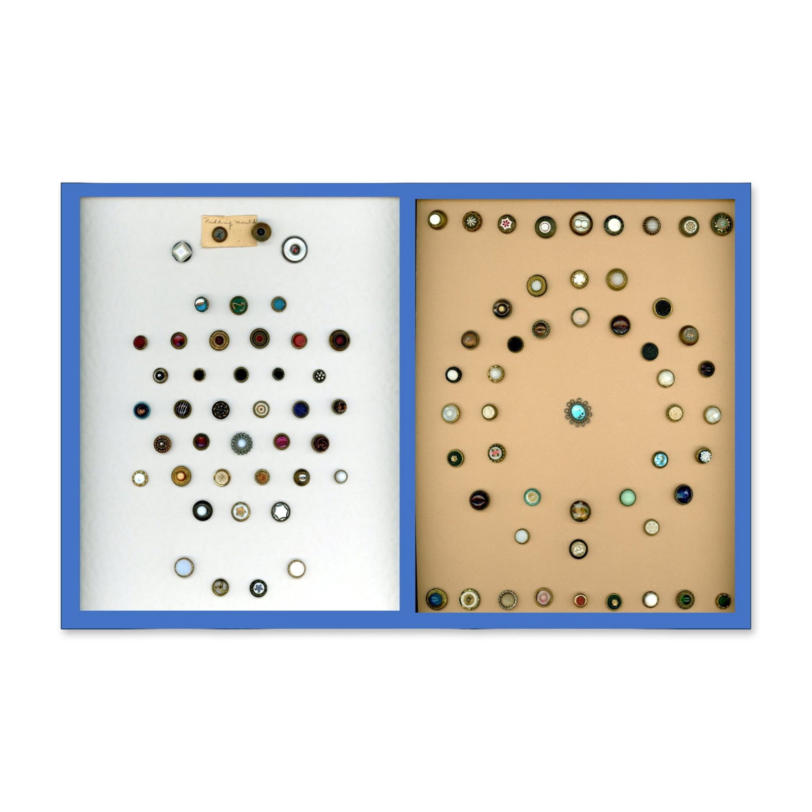 2 CARDS OF DIVISION ONE GLASS IN METAL BUTTONS. (1 of 3)