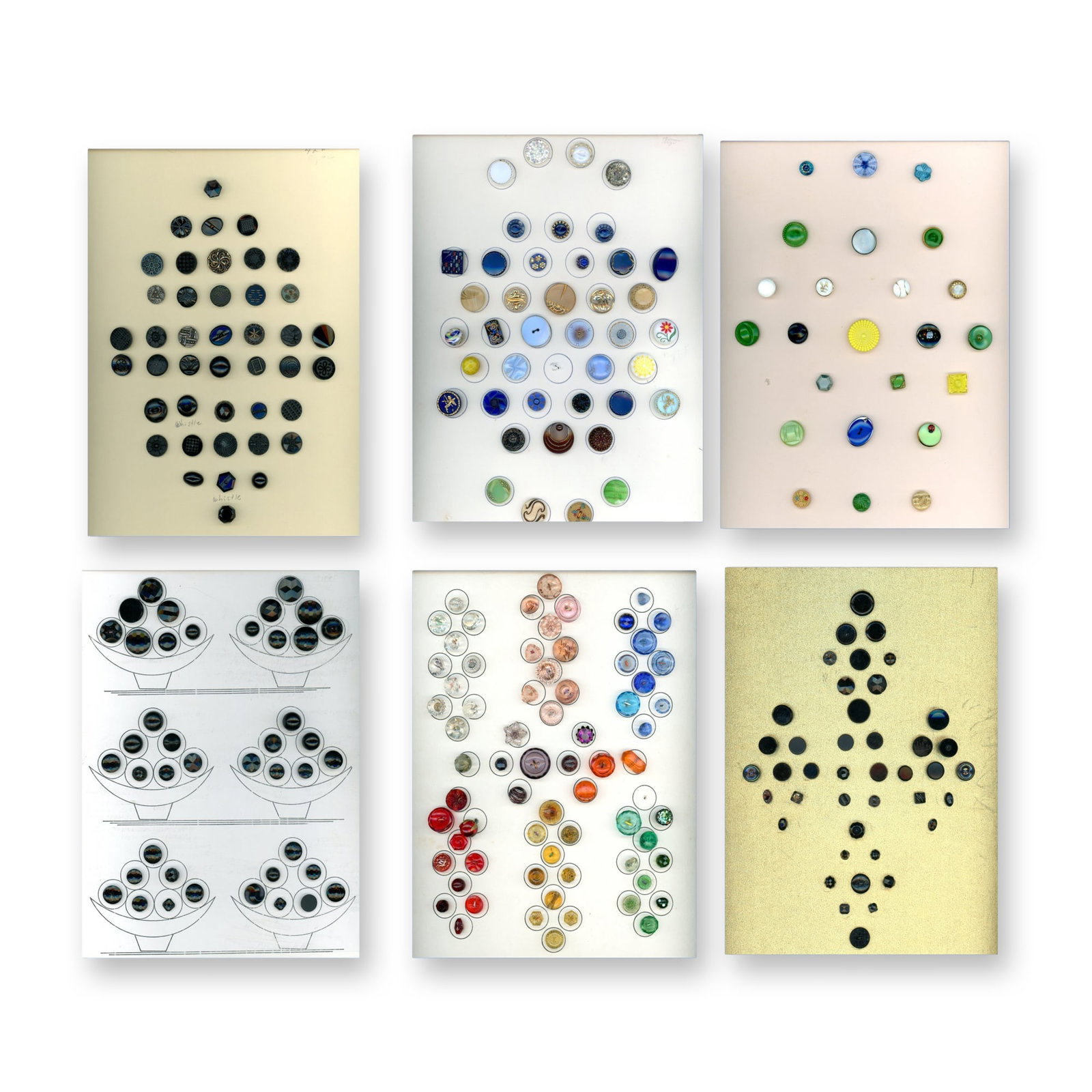 6 CARDS OF ASSORTED DIVISION THREE GLASS BUTTONS (1 of 7)