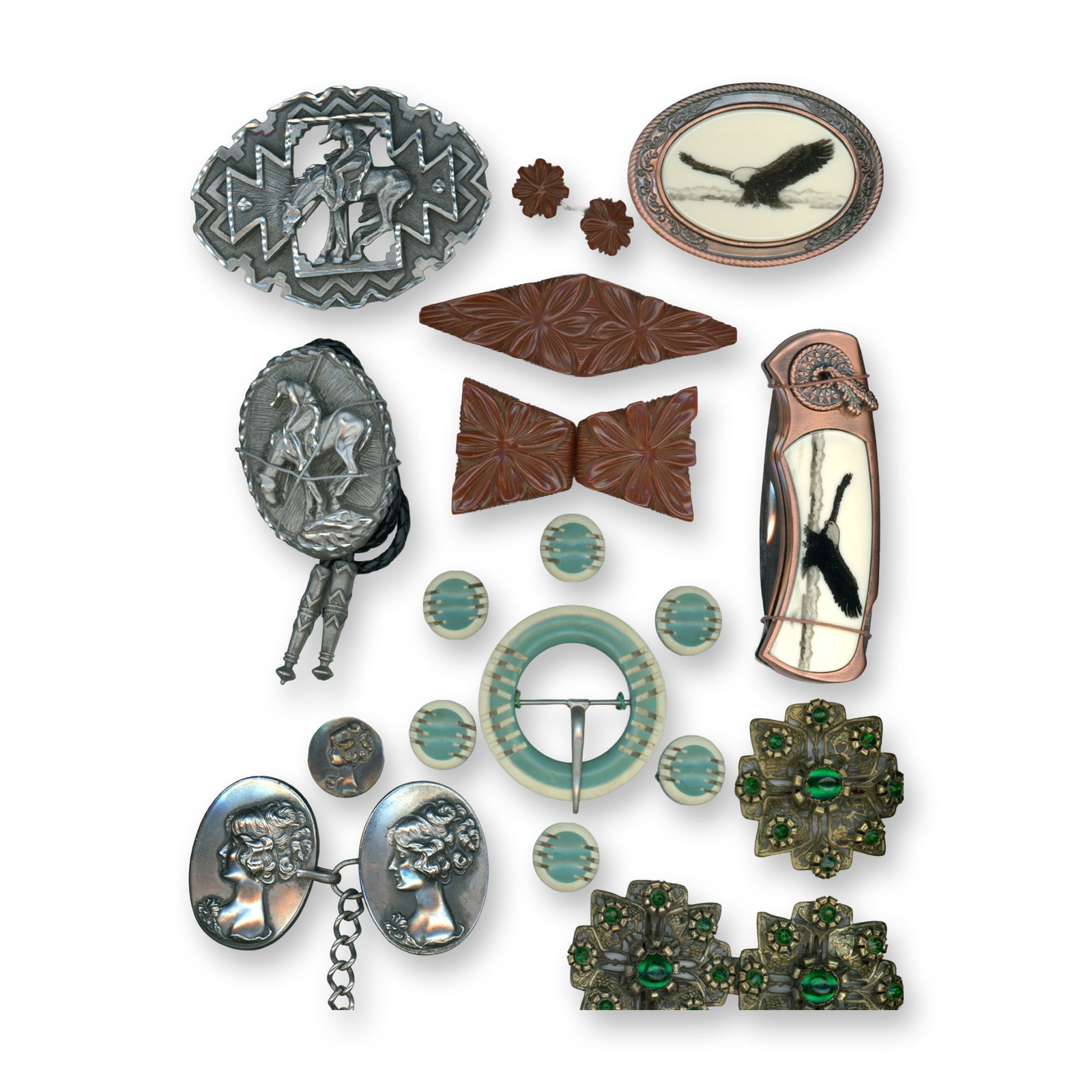 A CARD OF PICTORIAL 1 & 2 PIECE BUCKLES (1 of 4)
