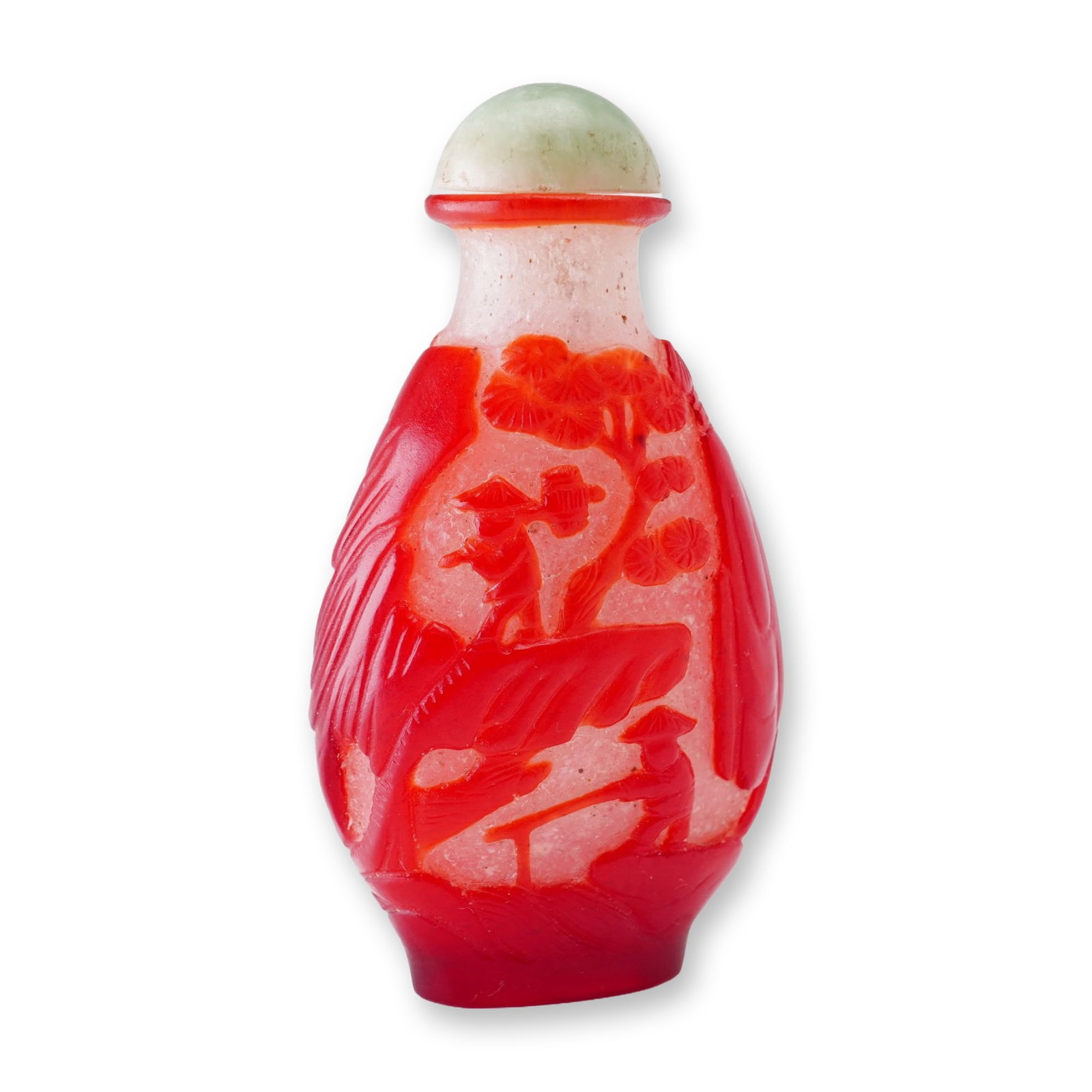 Peking Glass Snuff Bottle, Red Overlay Landscape with Villagers (1 of 4)