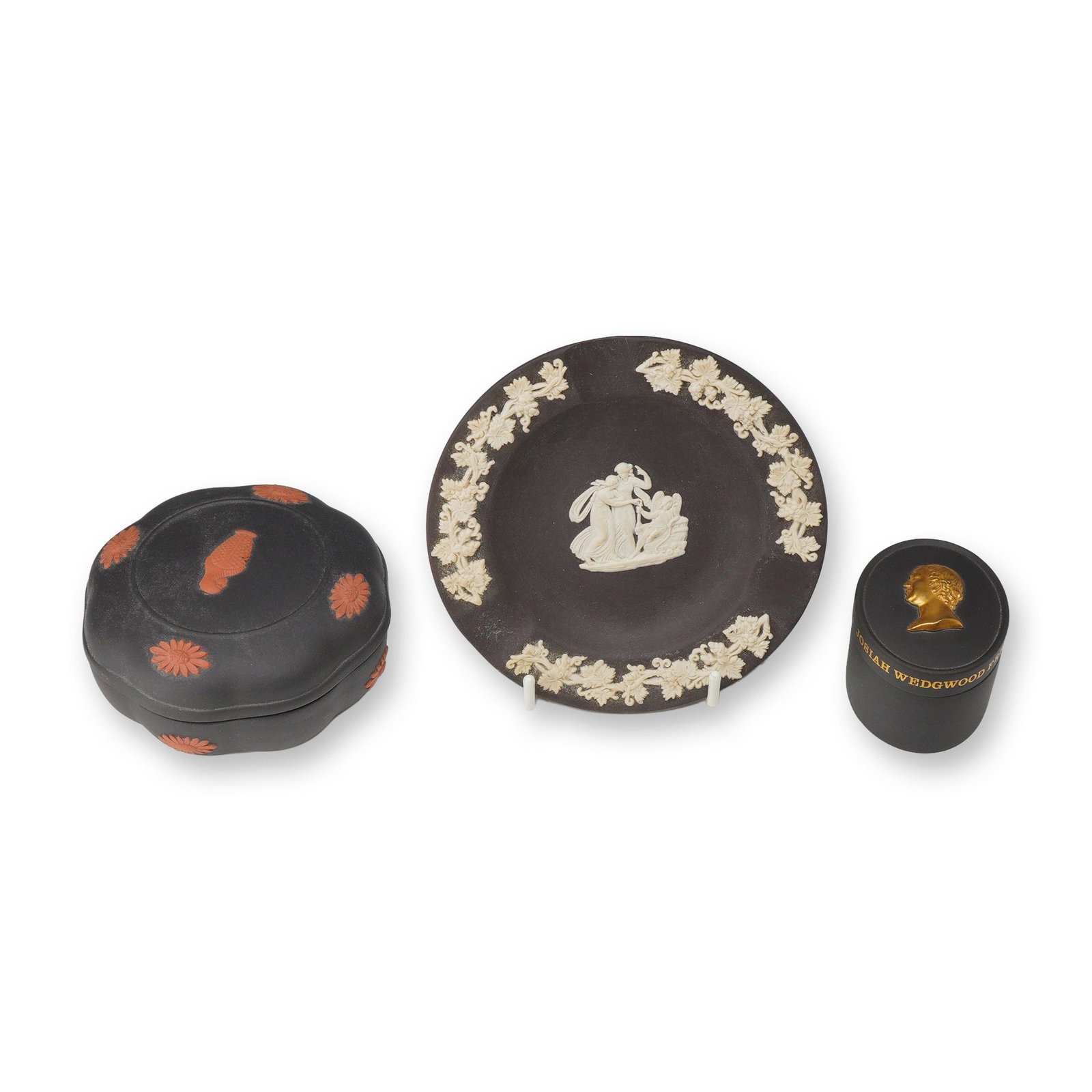 3pc Wedgwood Black Basalt Boxes and Ashtray (1 of 3)