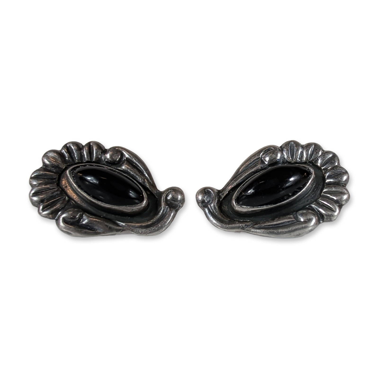 Pair of Mexican Sterling Silver and Black Stone Earrings (1 of 3)