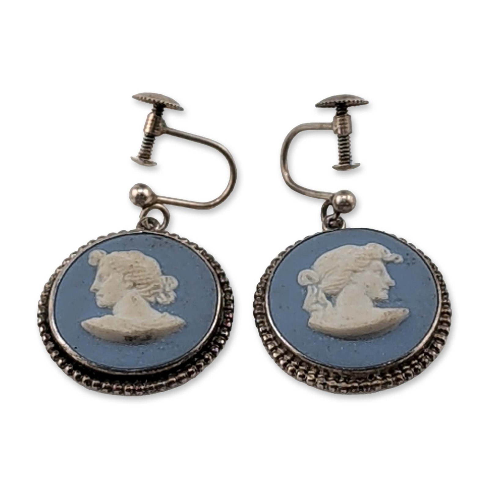 Pair of Wedgwood 1956 Jasperware Cameo Silver Earrings (1 of 5)