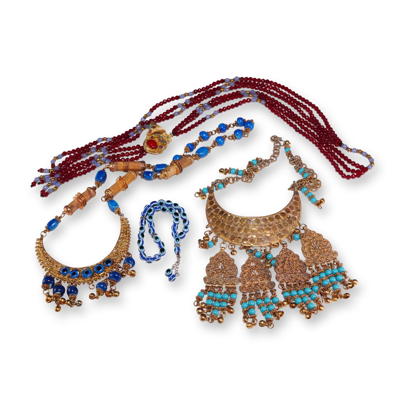 Set of Four Mediterranean Style Jewelry Pieces Including One Prayer Bead Strand and Three Necklaces (1 of 3)