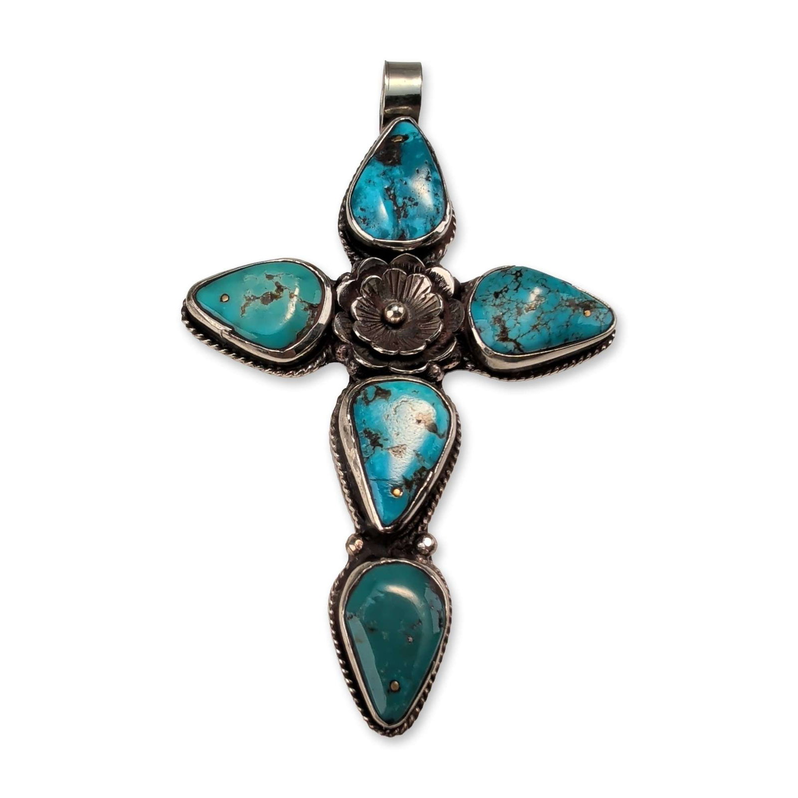 Southwestern Style Silver Toned Brass Cross Pendant (1 of 4)