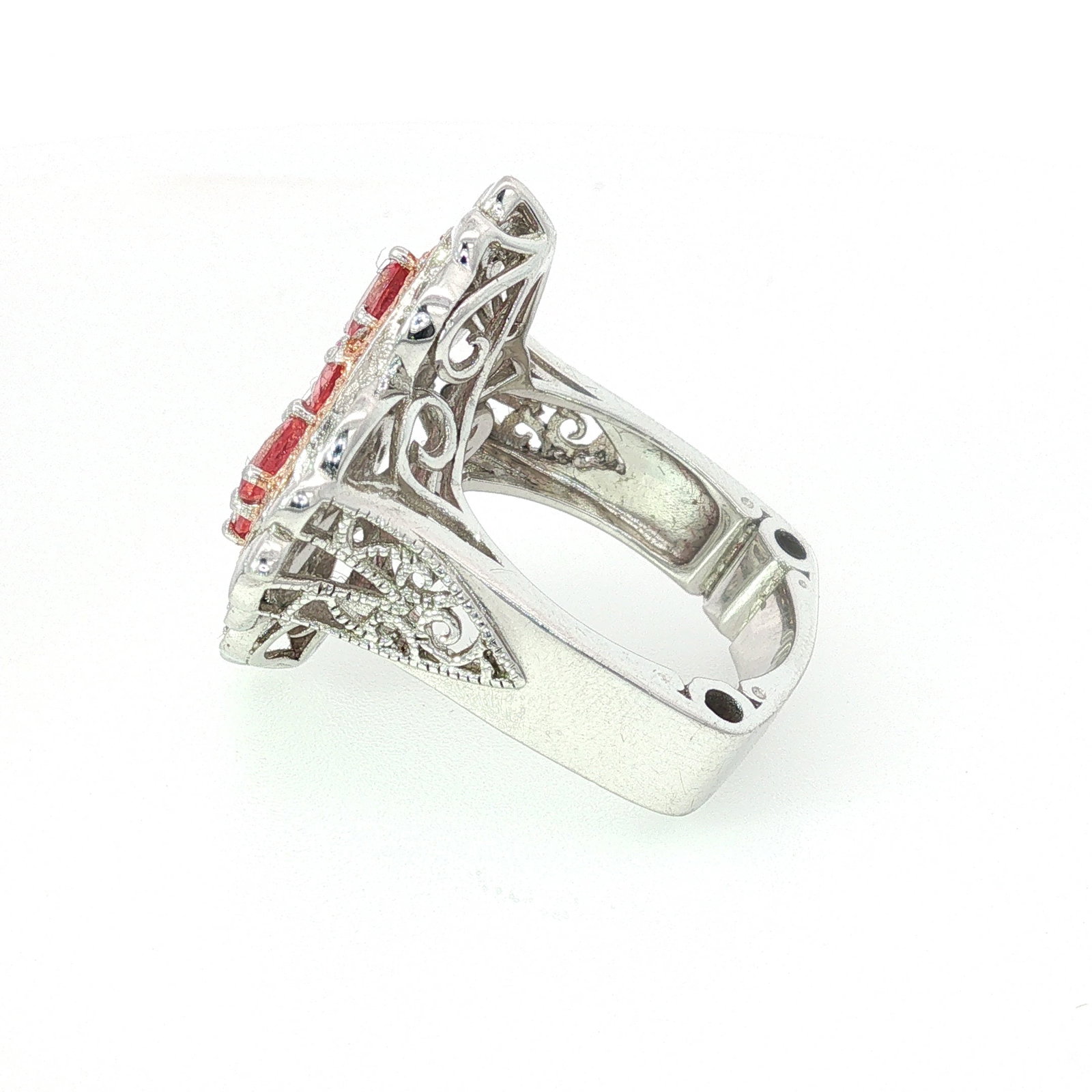 Sterling Silver Pink Stone Hinged Ring - 2
