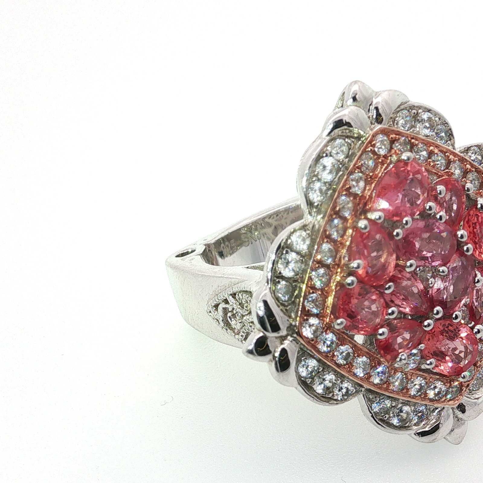 Sterling Silver Pink Stone Hinged Ring - 5