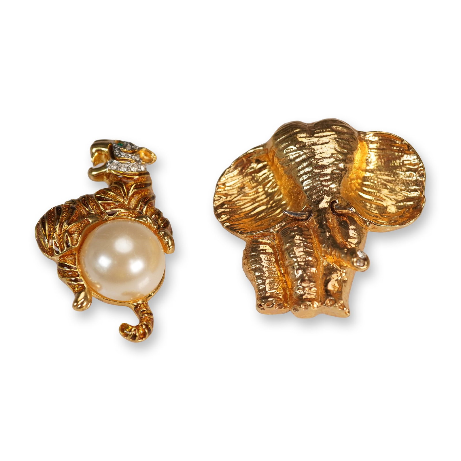 2pc Gold Tone Animal Brooch Set, Landau Tiger and Elephant (1 of 3)