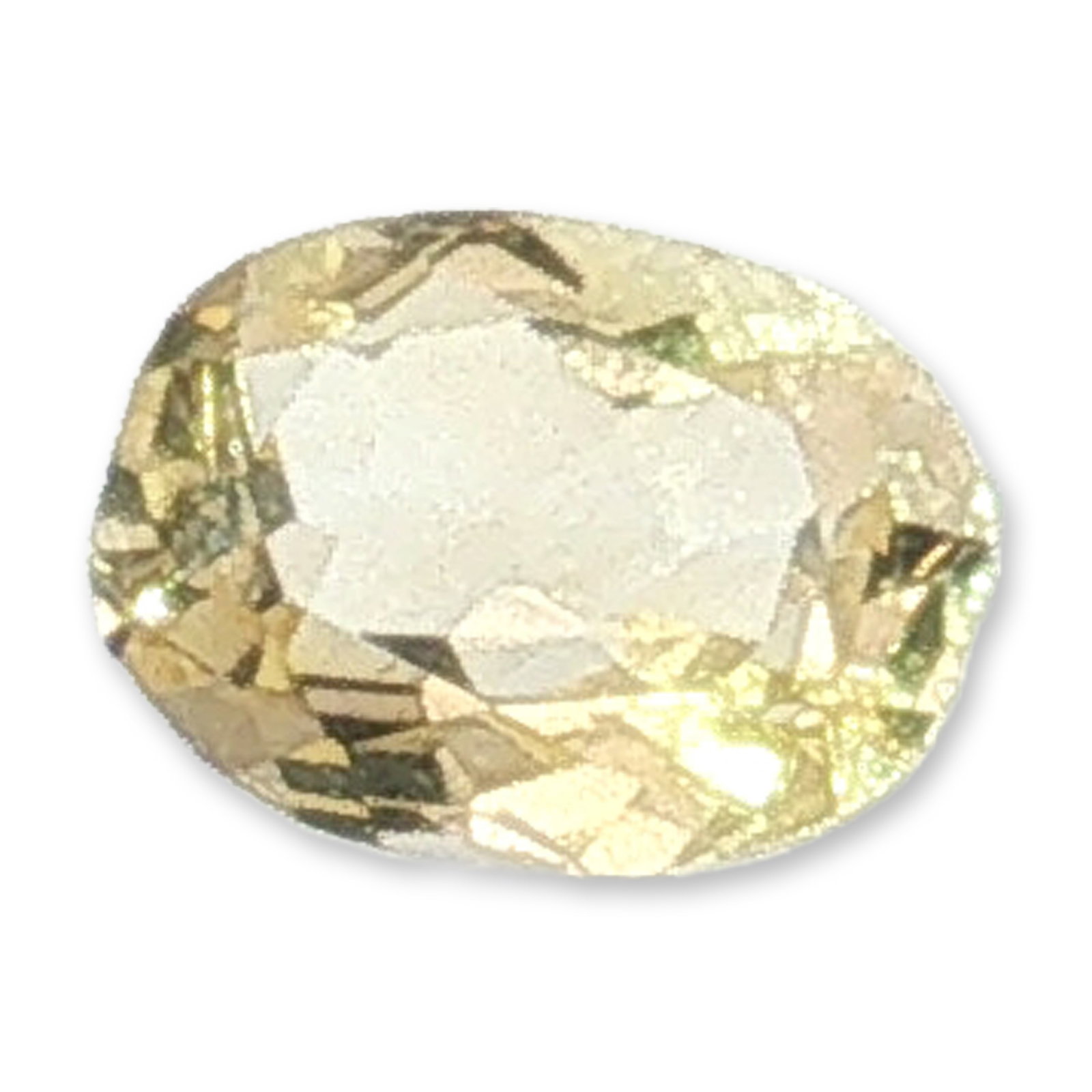 Loose Oval Cut Yellow Spinel Gemstone 0.7ct: Yellow gemstone appearing to be a spinel. A pale golden-yellow hue defines this faceted stone. Cut in a classic oval brilliant shape with sharp facet edges. The stone appears eye-clean with minor inte