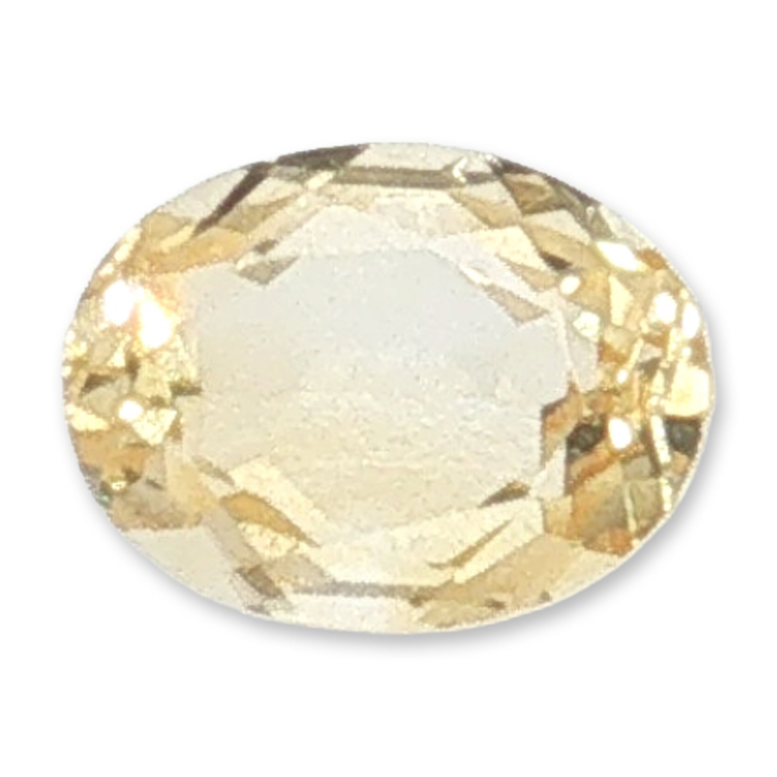 Oval Cut Loose Yellow Citrine or Sapphire Gemstone: A loose gemstone which appears to be citrine or a light yellow sapphire, featuring a classic oval cut and faceted surface. The stone showcases a warm golden-yellow hue with a uniform color distributio