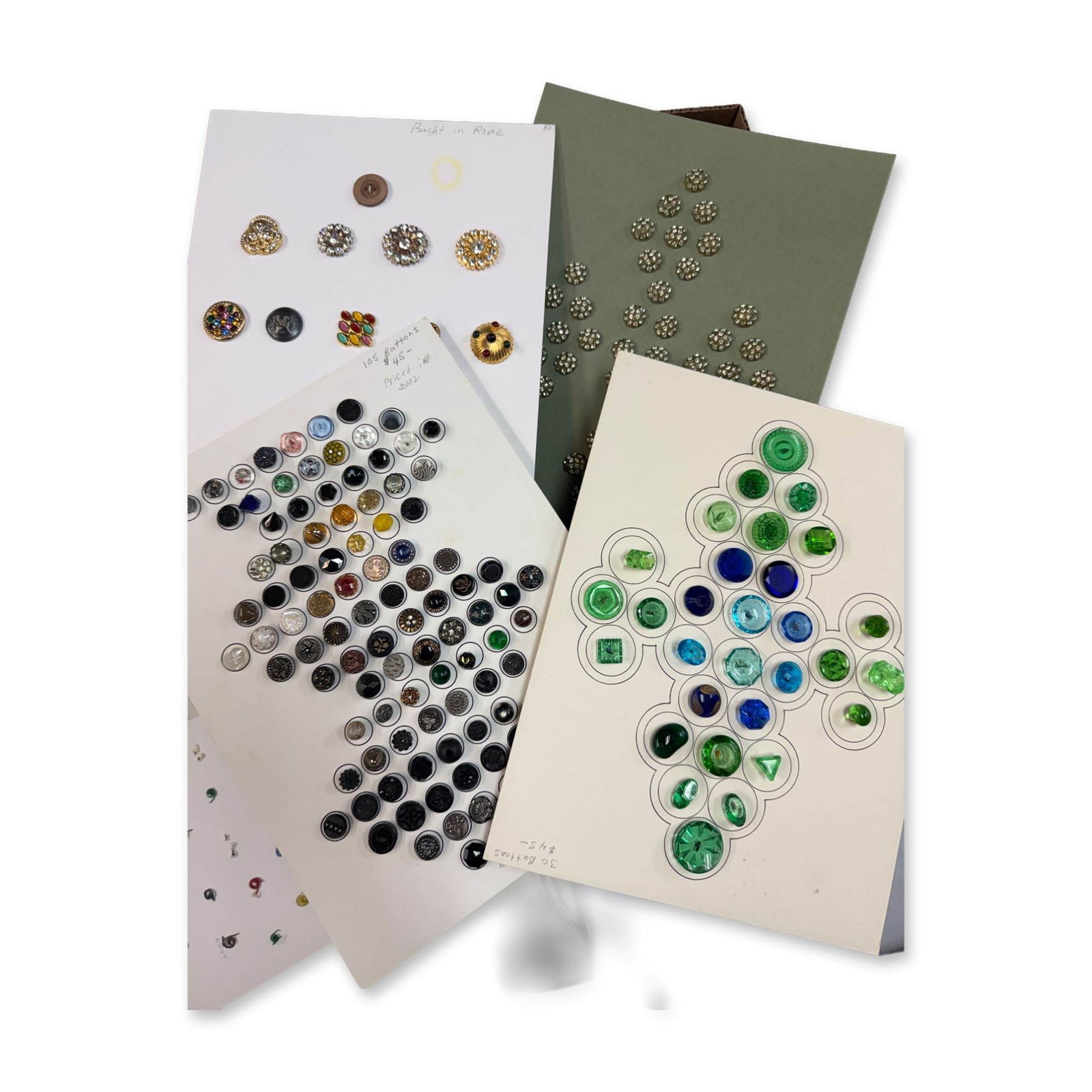 A BOX LOT OF ASSORTED CARDS & ASSORTED MATERIAL BUTTONS (1 of 2)