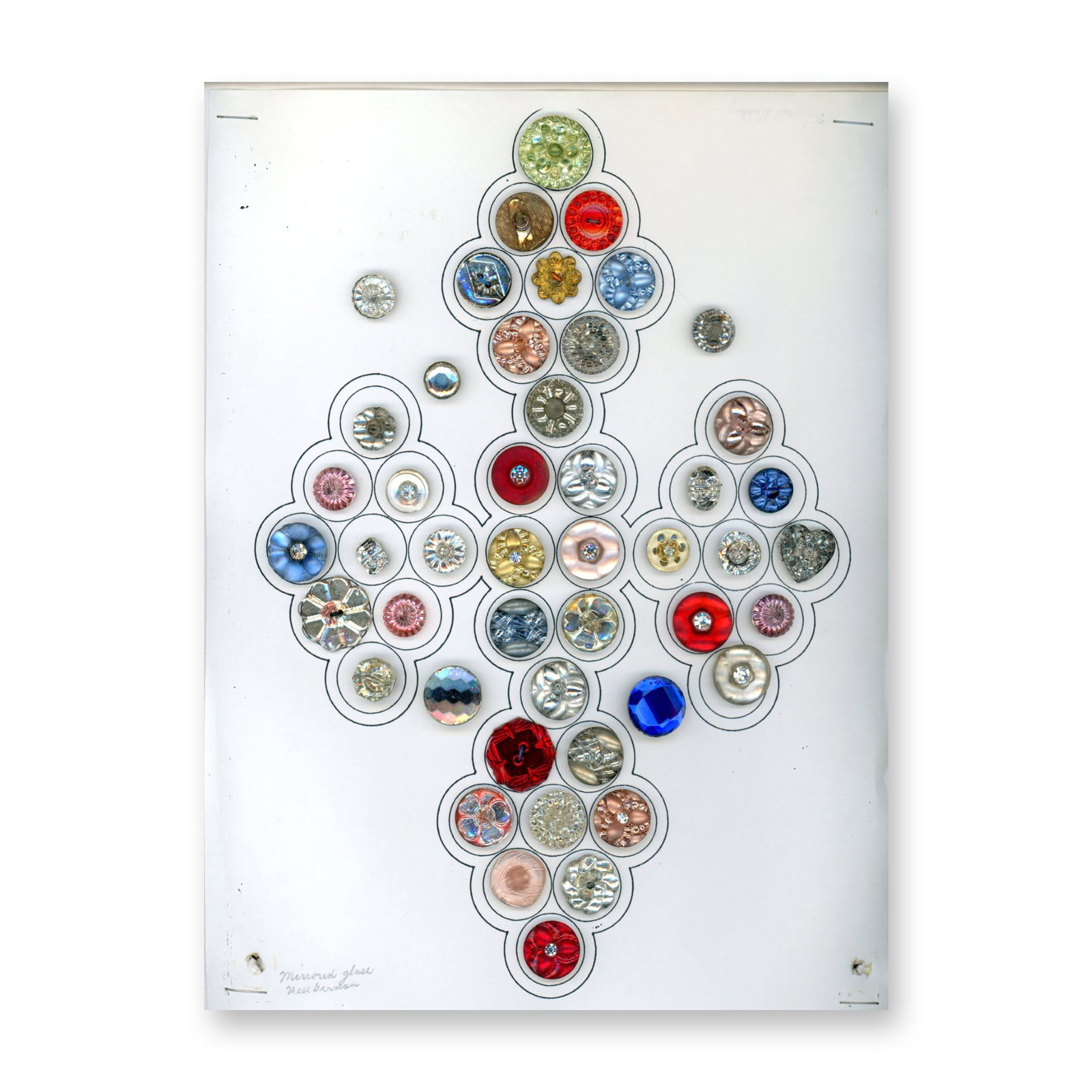 A CARD OF DIVISION THREE GLASS BUTTONS (1 of 3)