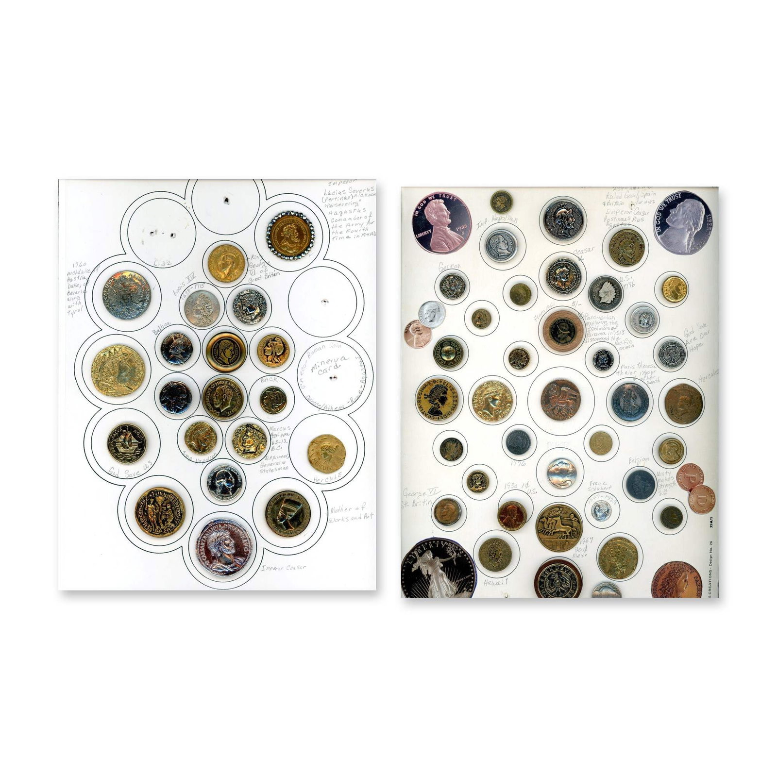 2 CARDS OF COIN AND COIN TYPE BUTTONS (1 of 3)