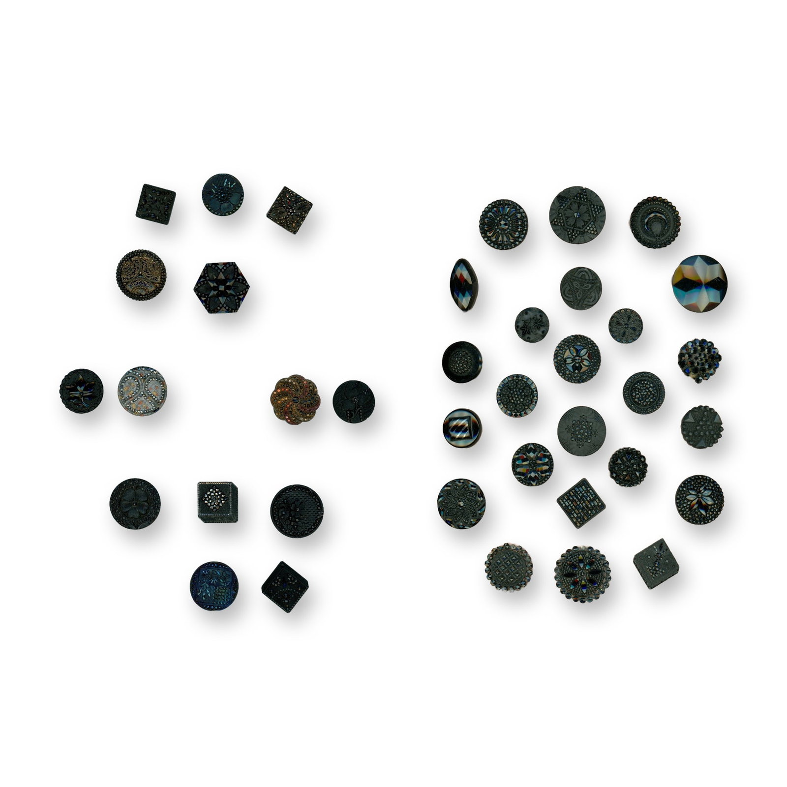 2 CARDS OF DIVISION ONE BLACK GLASS BUTTONS (1 of 3)