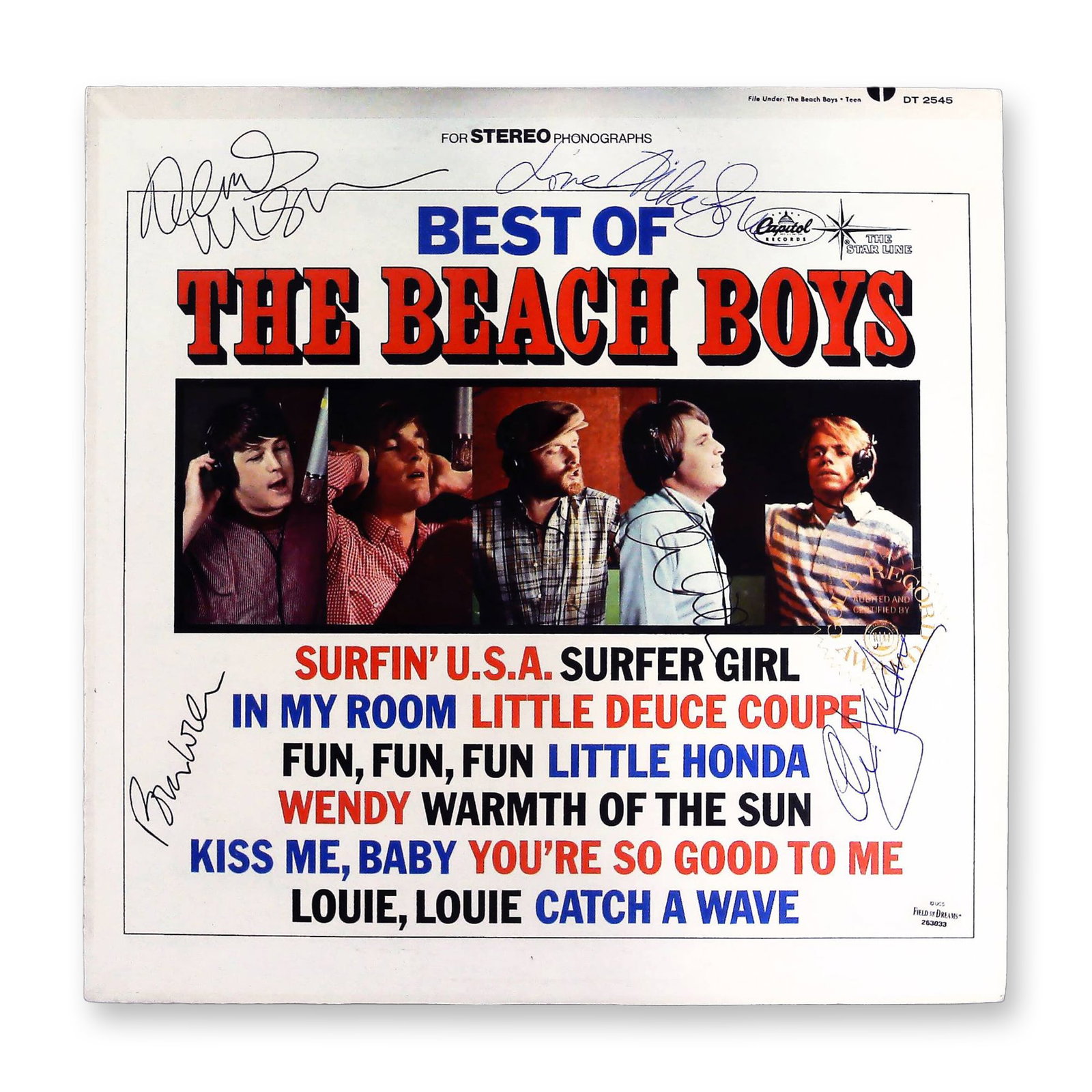 The Beach Boys Best of The Beach Boys Vol. 1 Duophonic LP Autographed by Five Members (1 of 4)