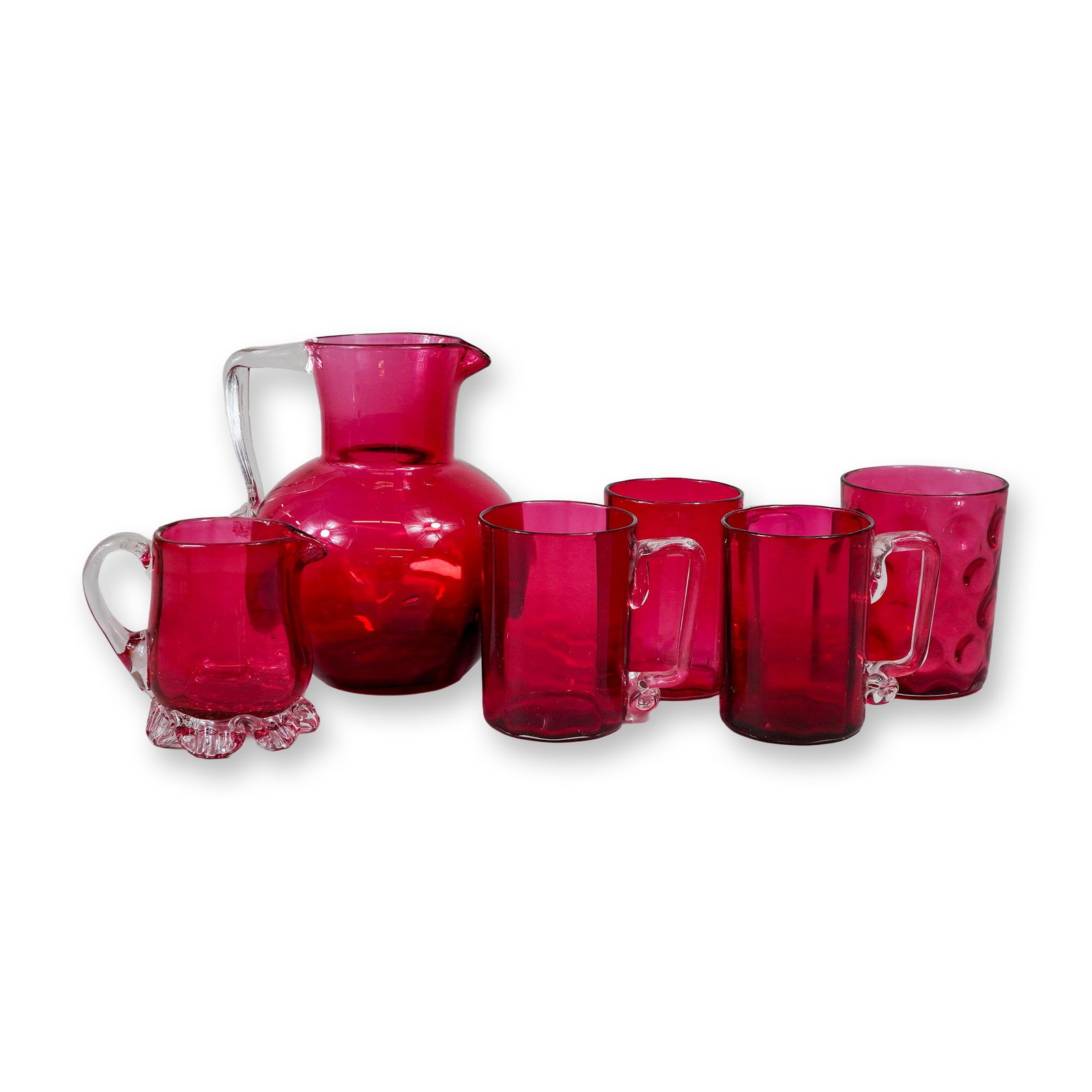 6pc Handblown Cranberry Glass Beverage Set (1 of 3)