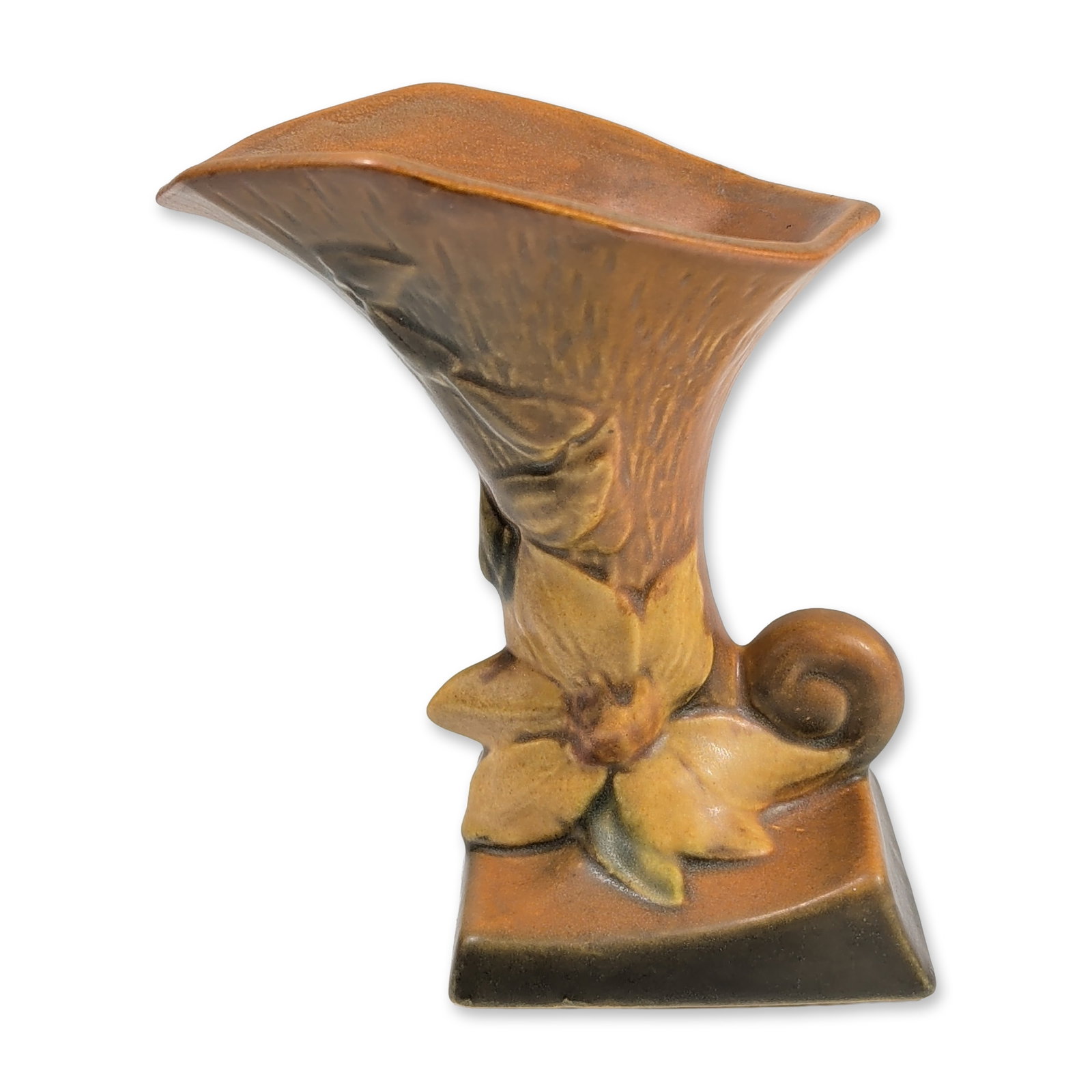Roseville Pottery Horn Shaped Vase, Clematis (1 of 5)