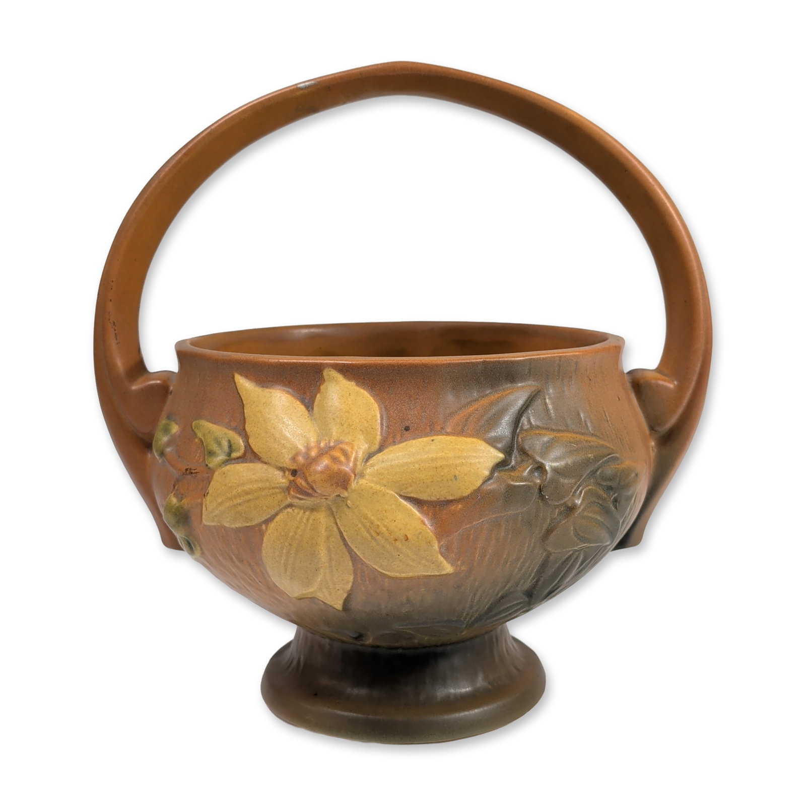 Roseville Pottery Pedestal Basket, Clematis (1 of 5)