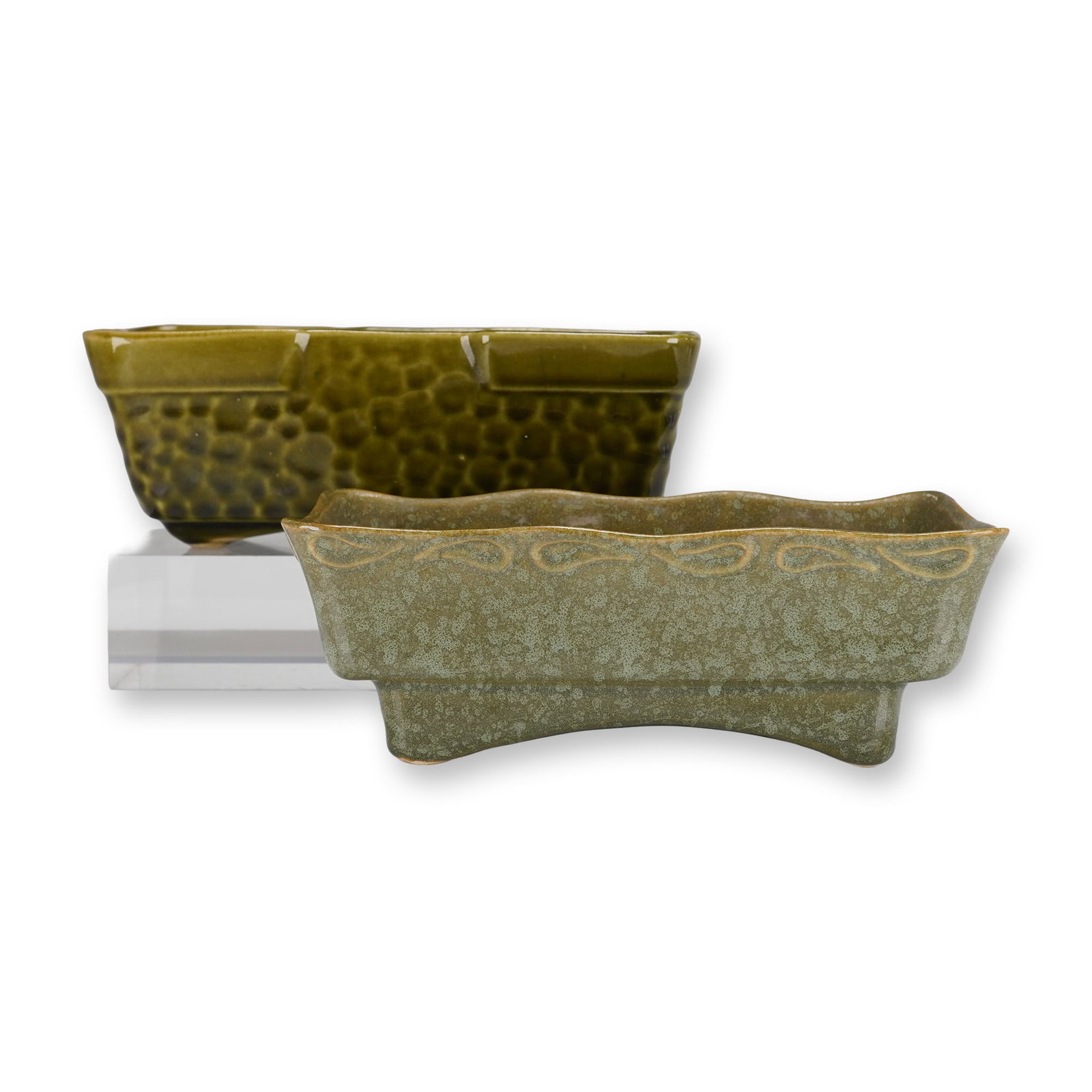 A Pair of Brush McCoy Green Glazed Ceramic Rectangle Planters (1 of 3)