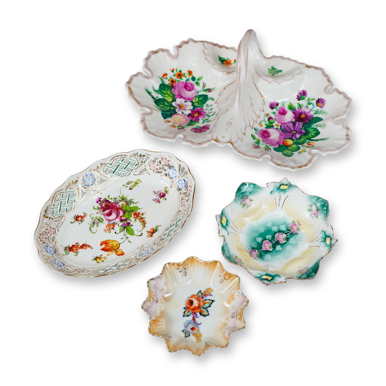4pc German Porcelain Floral Dishes (1 of 5)