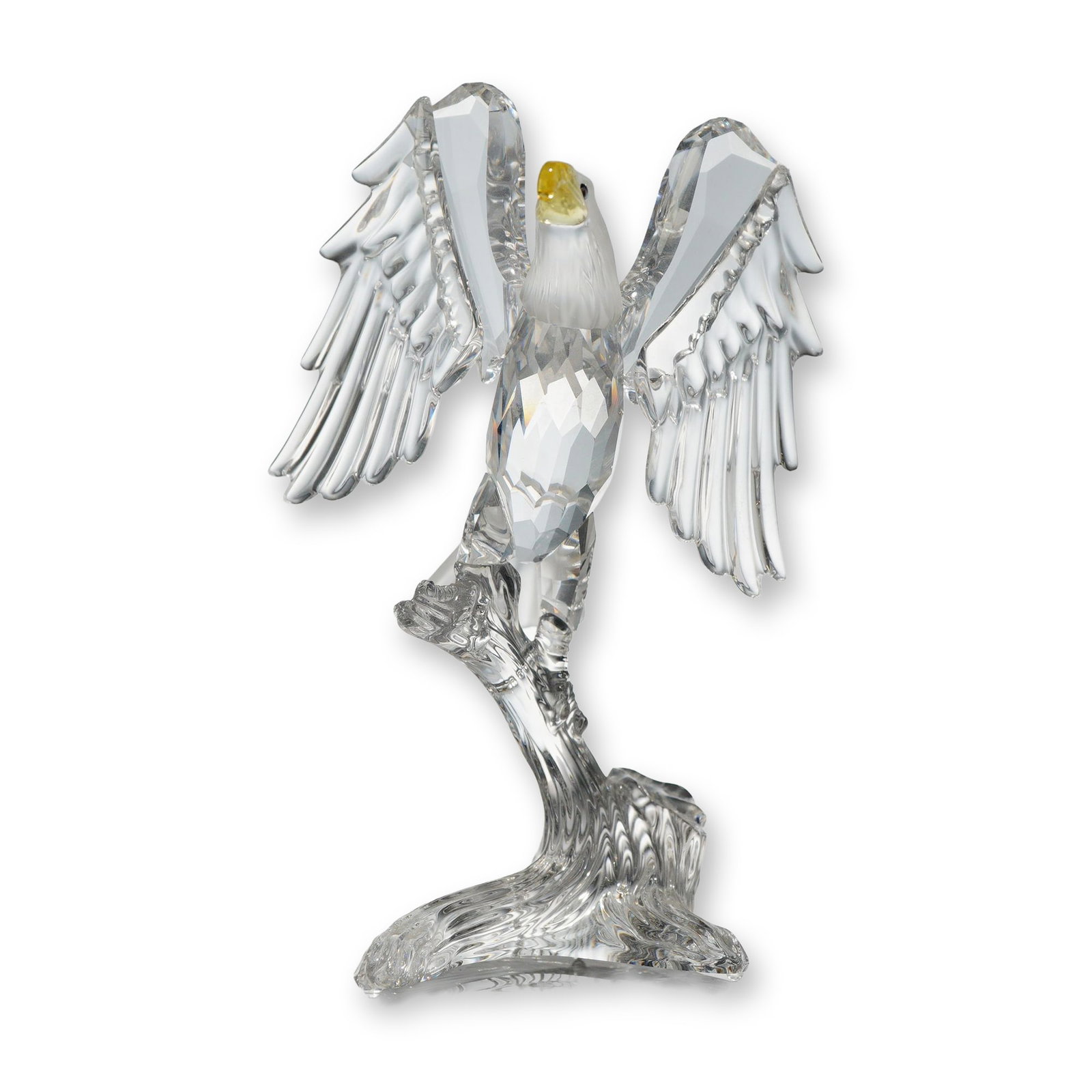 Swarovski Silver Crystal Figurine, Bald Eagle: Swarovski (Austrian). Bald Eagle figurine from the Silver Crystal Feathered Beauties collection, featuring a faceted clear lead crystal body and outstretched wings. The head and tail are rendered in f